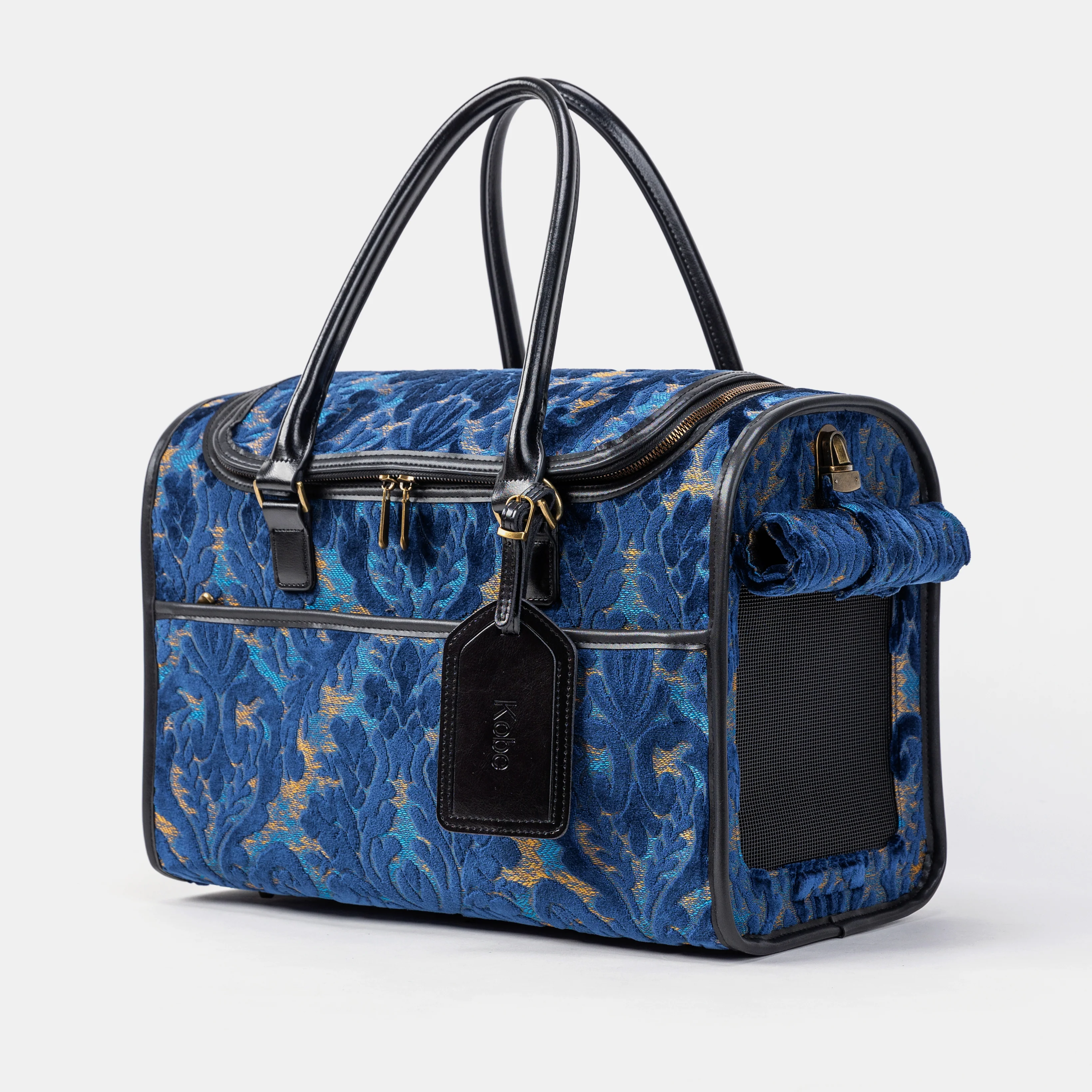 Travel Dog Carrier Bag Burnout Velvet Navy