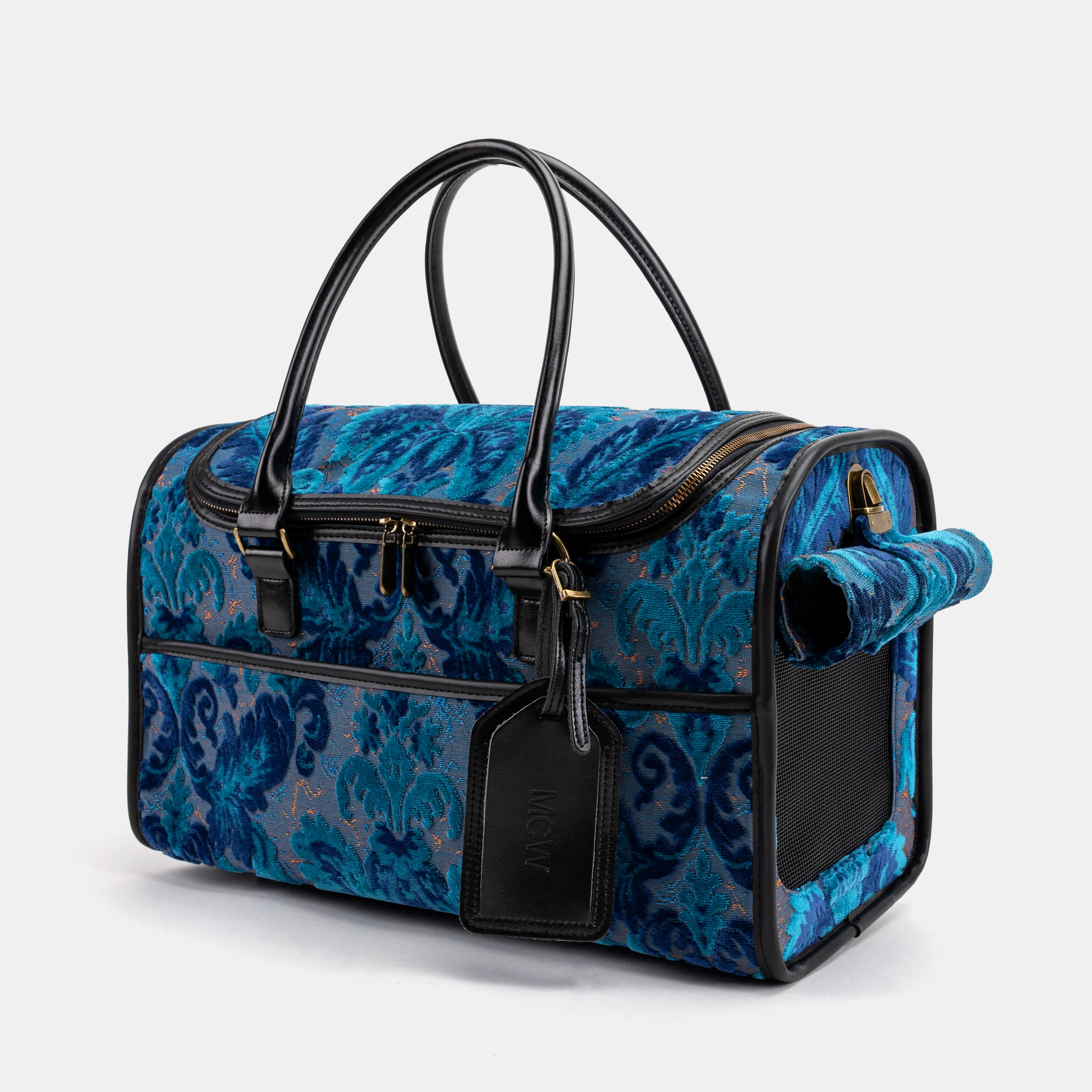 Travel Dog Carrier Bag Burnout Velvet Revival Aqua