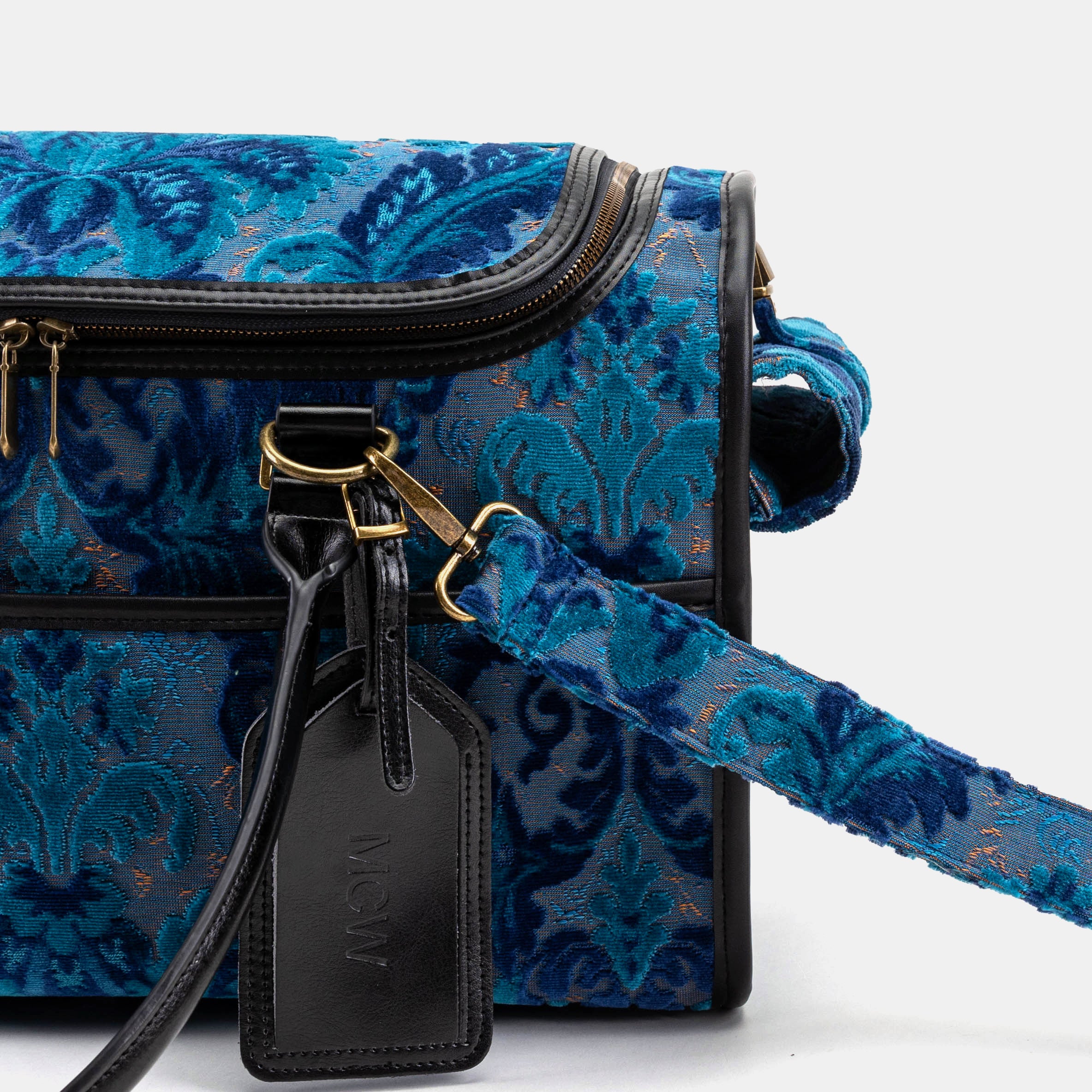 Travel Dog Carrier Bag Burnout Velvet Revival Aqua - Image 10
