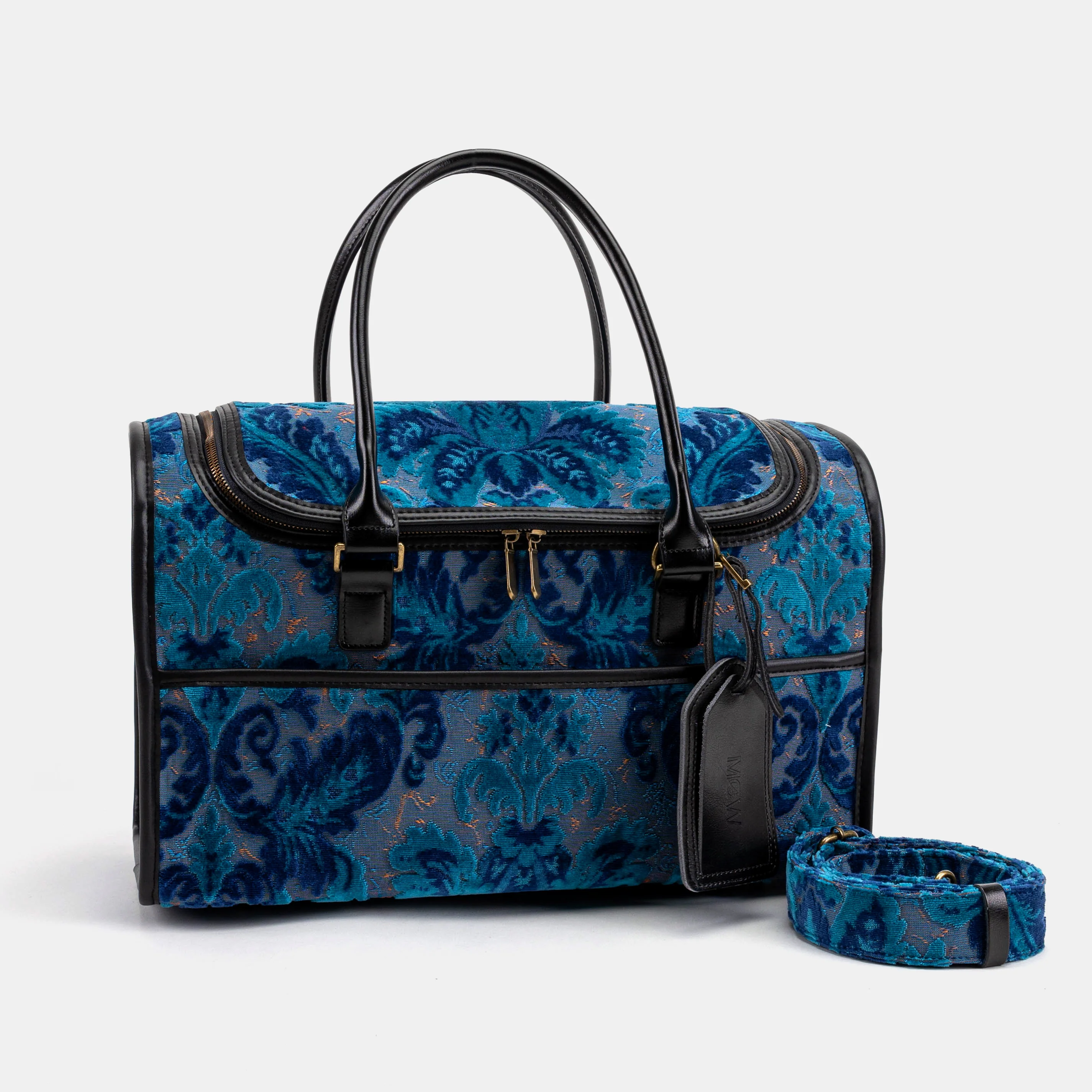 Travel Dog Carrier Bag Burnout Velvet Revival Aqua - Image 2