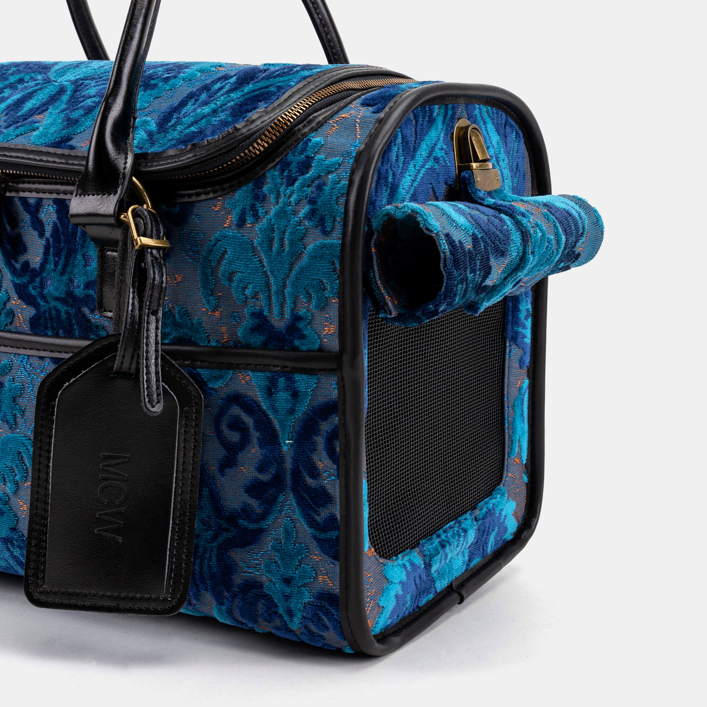 Travel Dog Carrier Bag Burnout Velvet Revival Aqua - Image 7