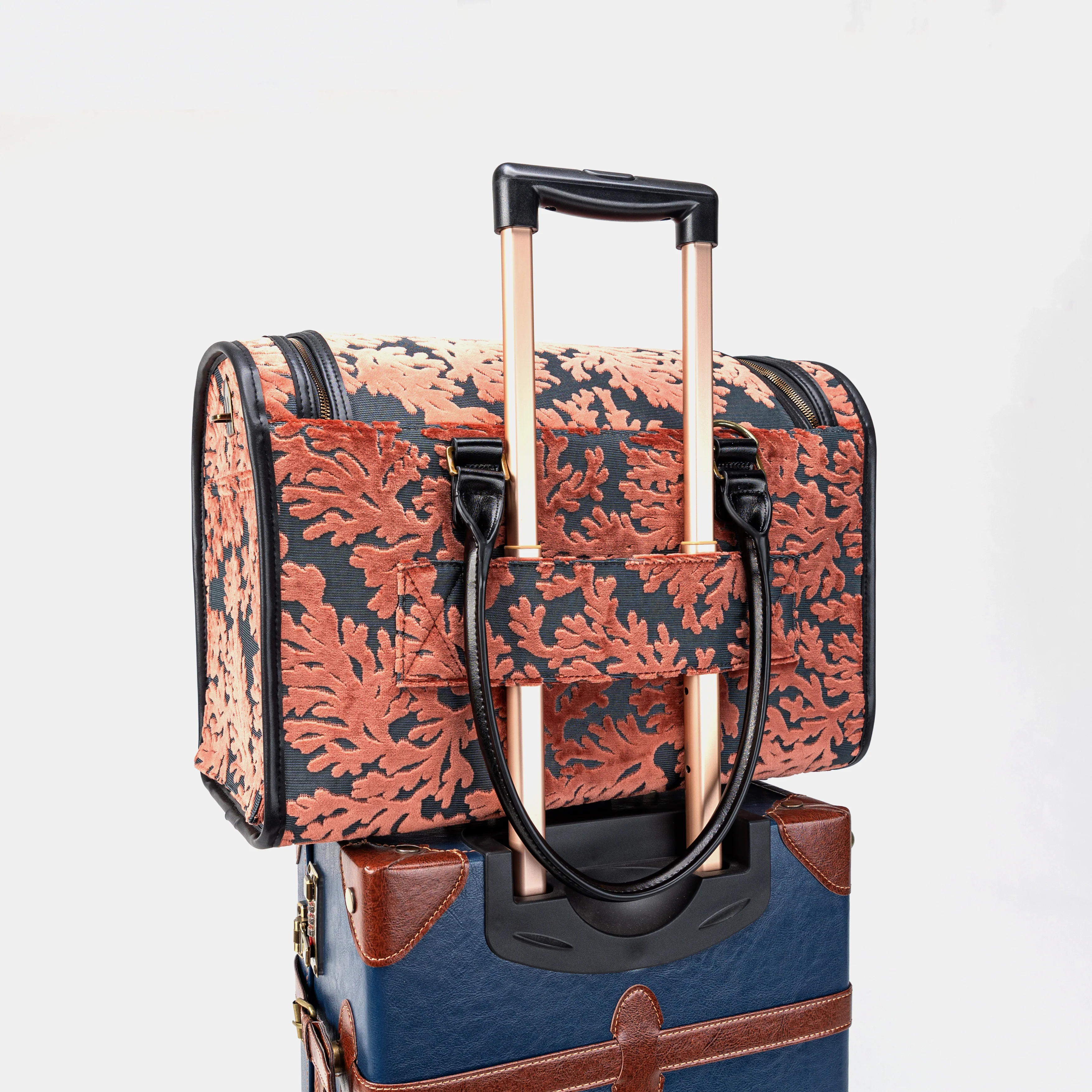 Travel Dog Carrier Bag Burnout Velvet St Tropez Scuba Coral - Image 10