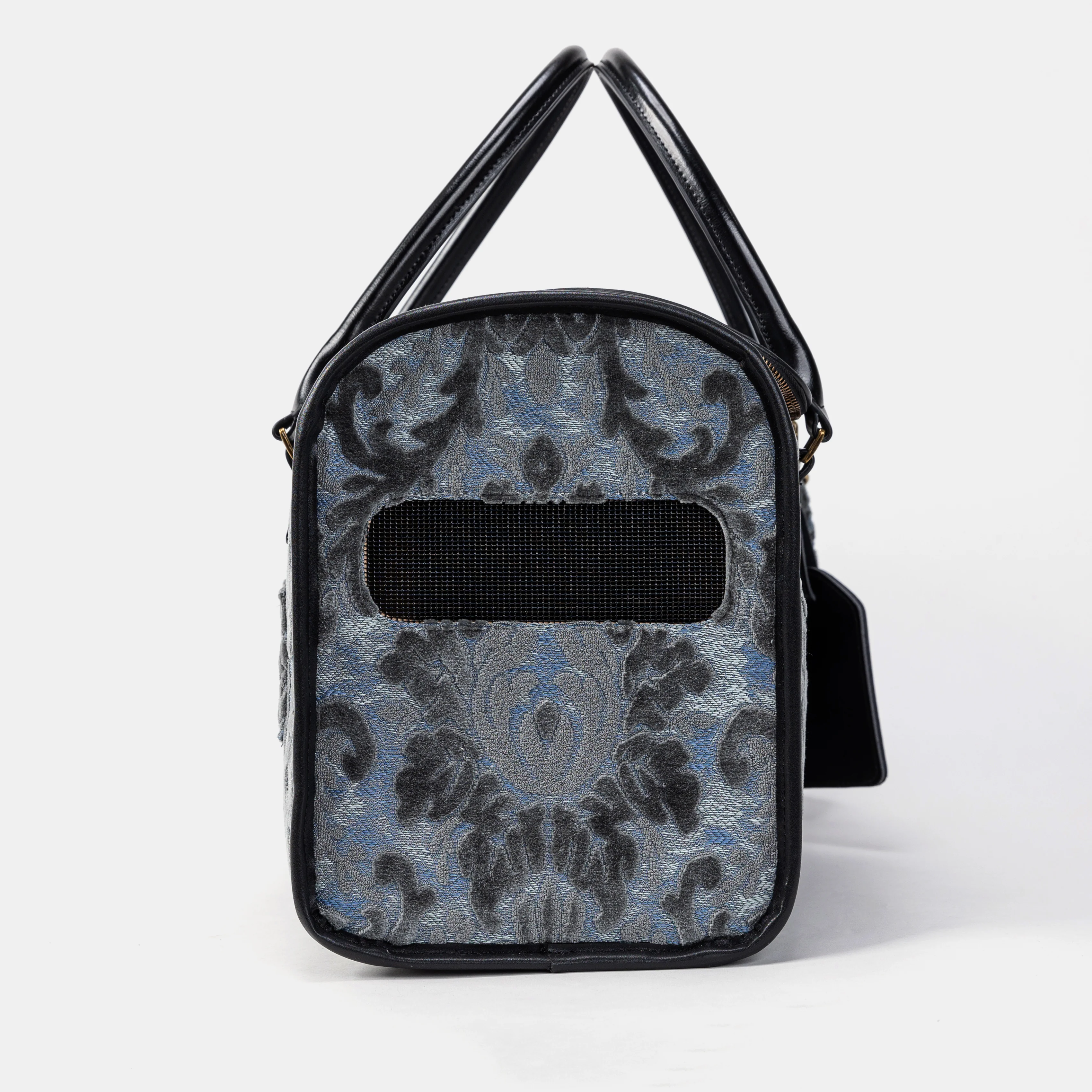 Travel Dog Carrier Bag Burnout Velvet Steel Blue - Image 5