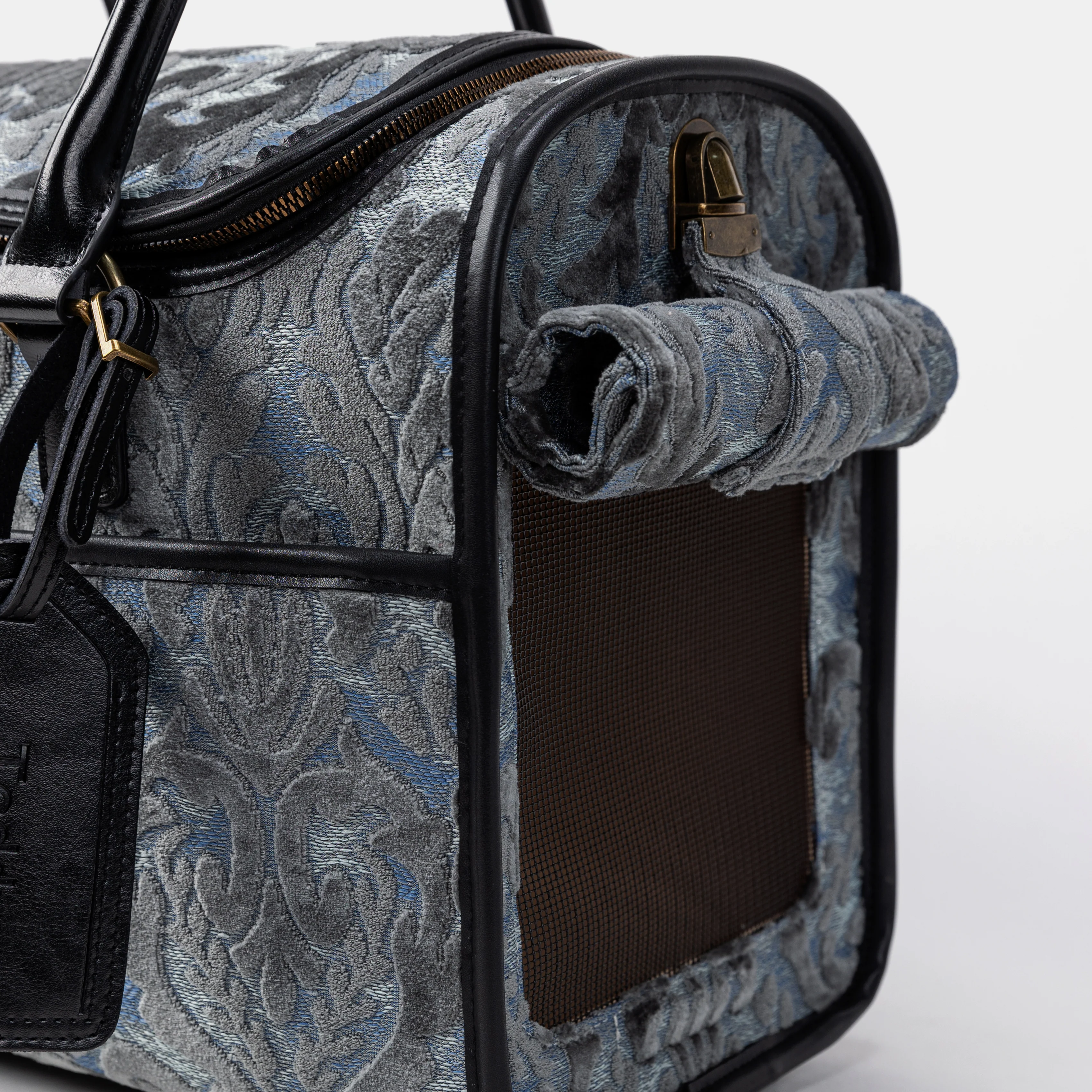 Travel Dog Carrier Bag Burnout Velvet Steel Blue - Image 6