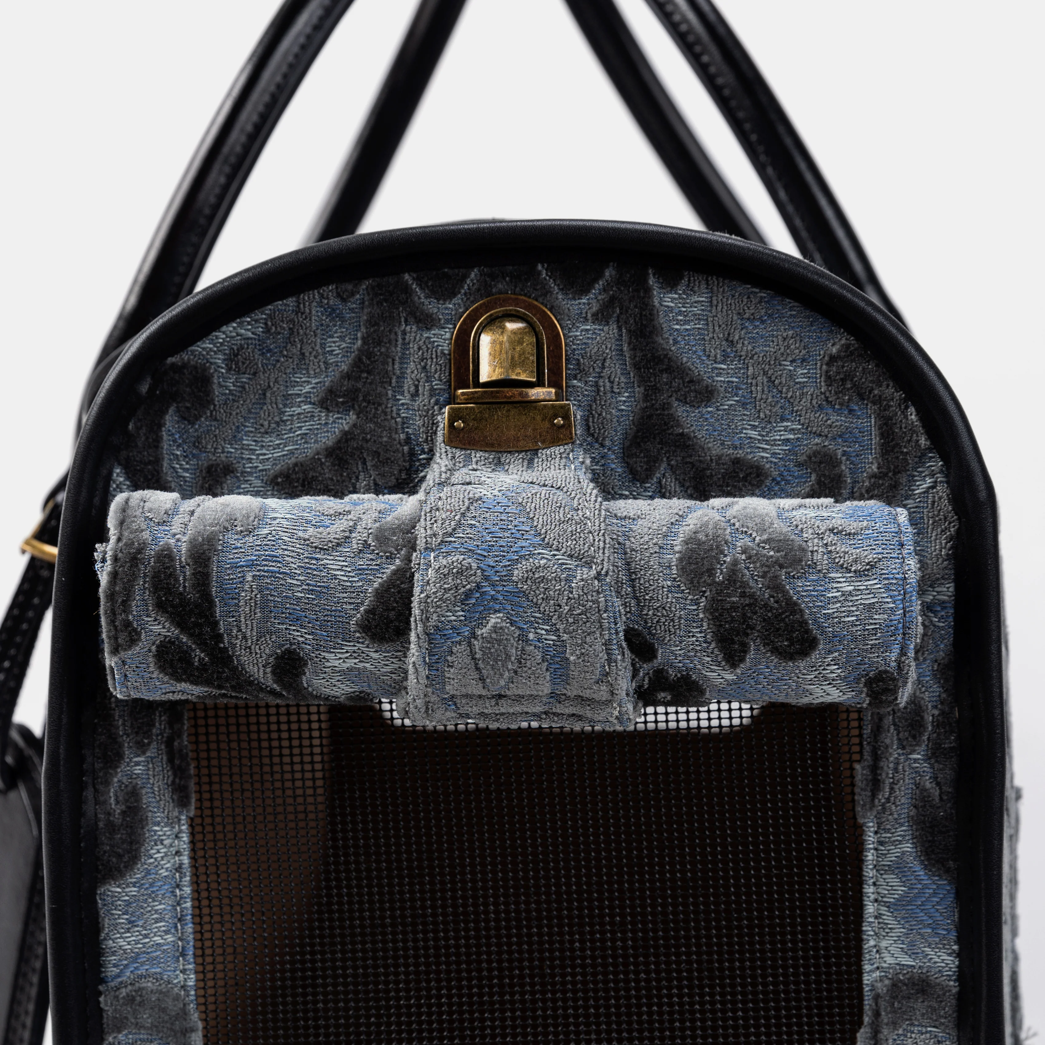 Travel Dog Carrier Bag Burnout Velvet Steel Blue - Image 7
