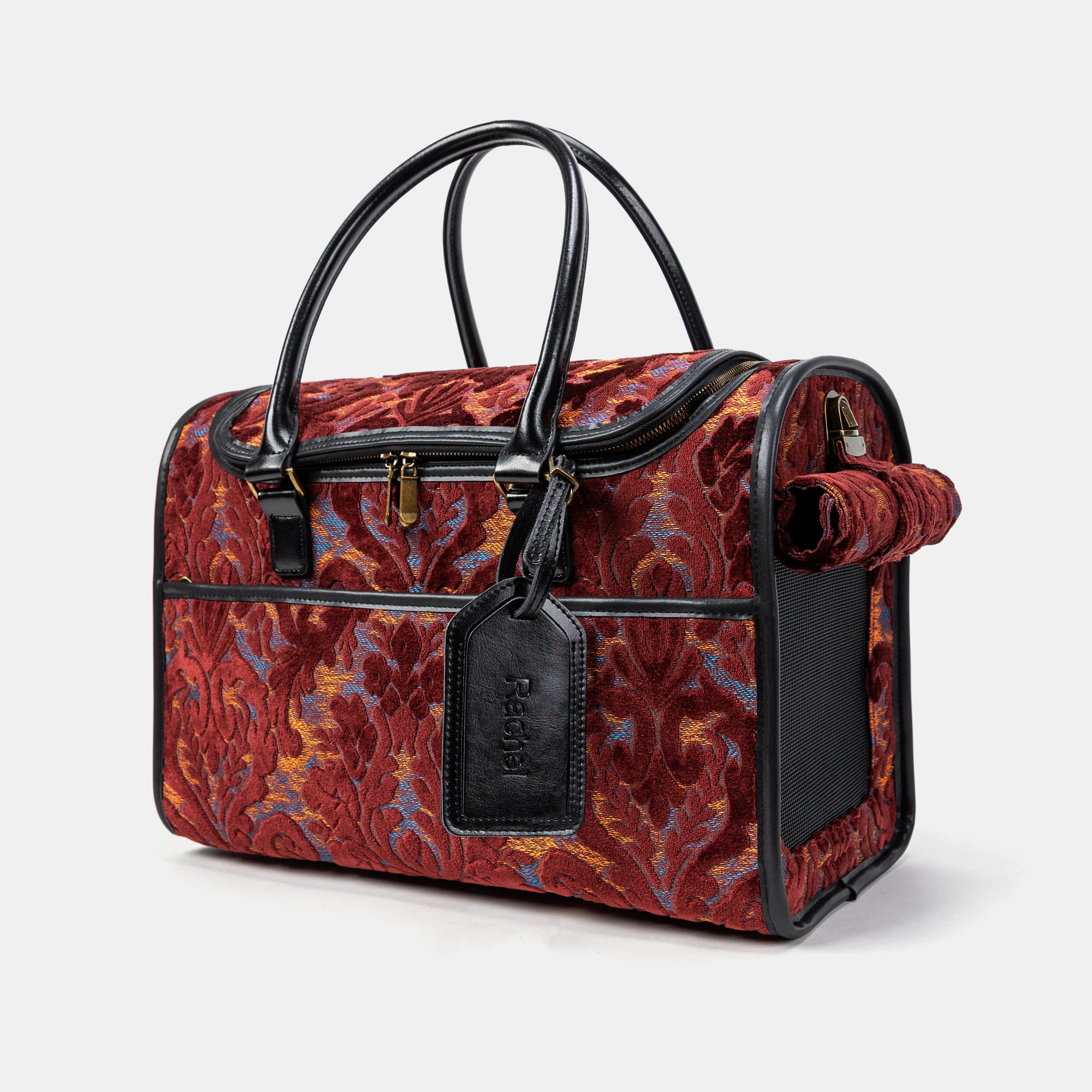 Travel Dog Carrier Bag Burnout Velvet Wine