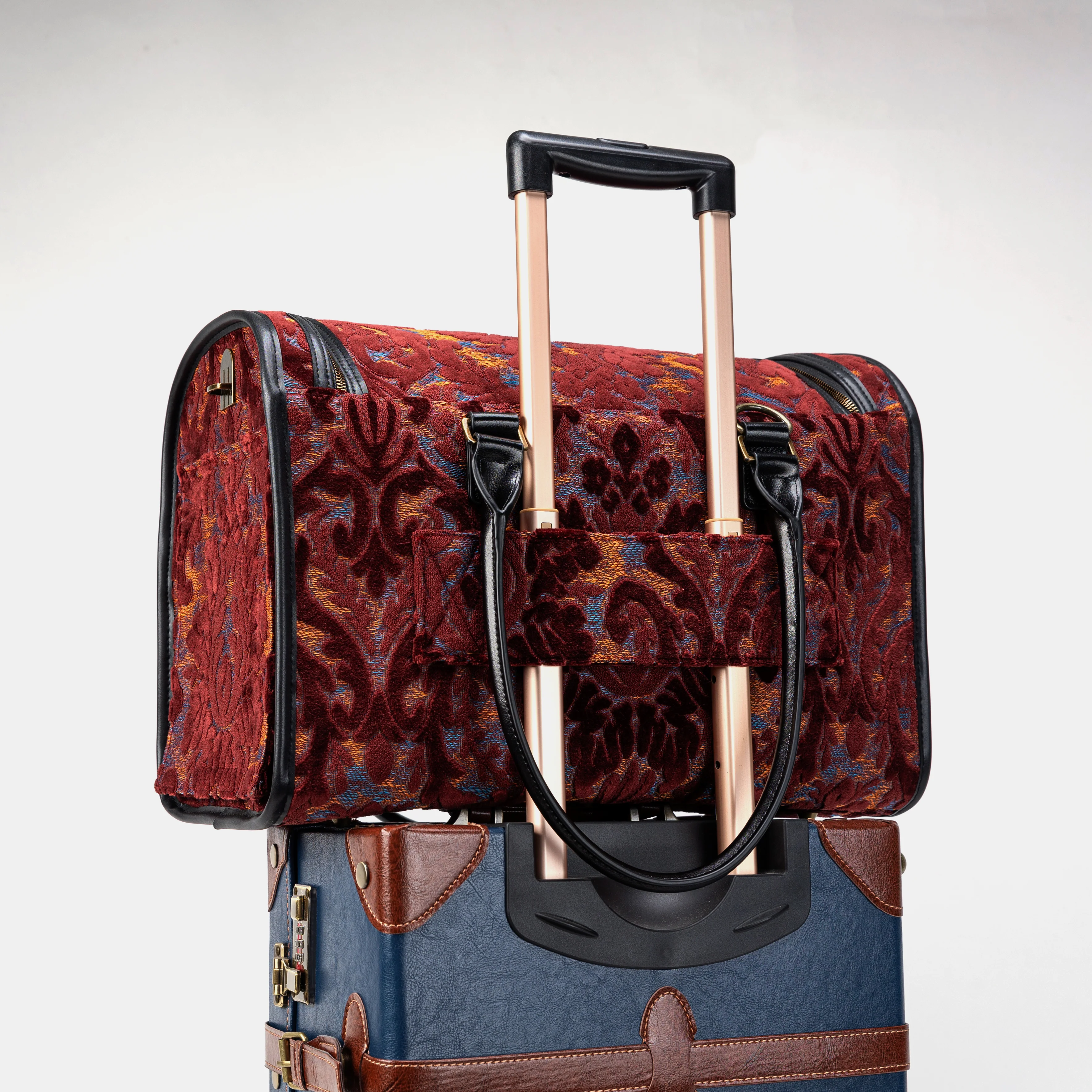 Travel Dog Carrier Bag Burnout Velvet Wine - Image 10