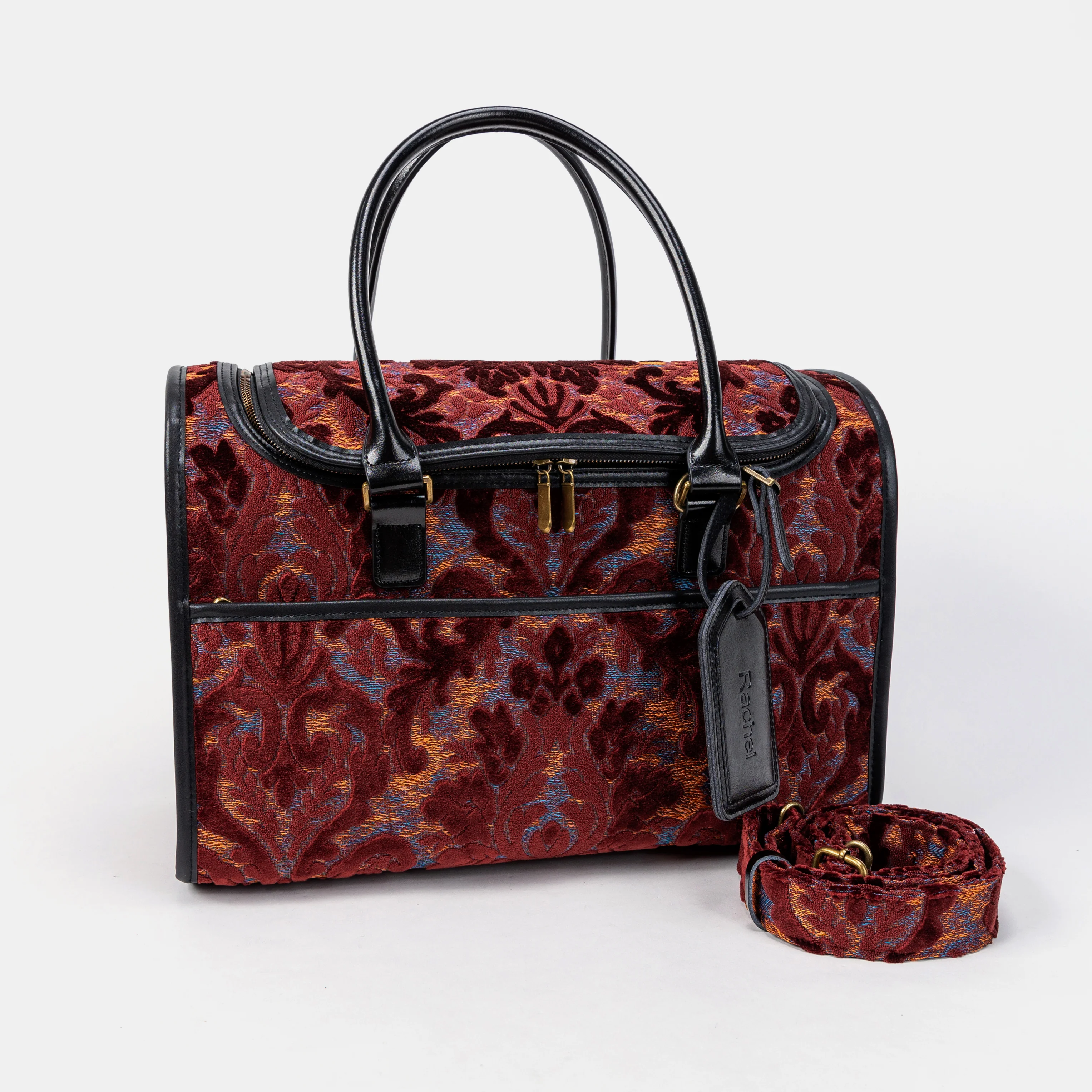 Travel Dog Carrier Bag Burnout Velvet Wine - Image 2