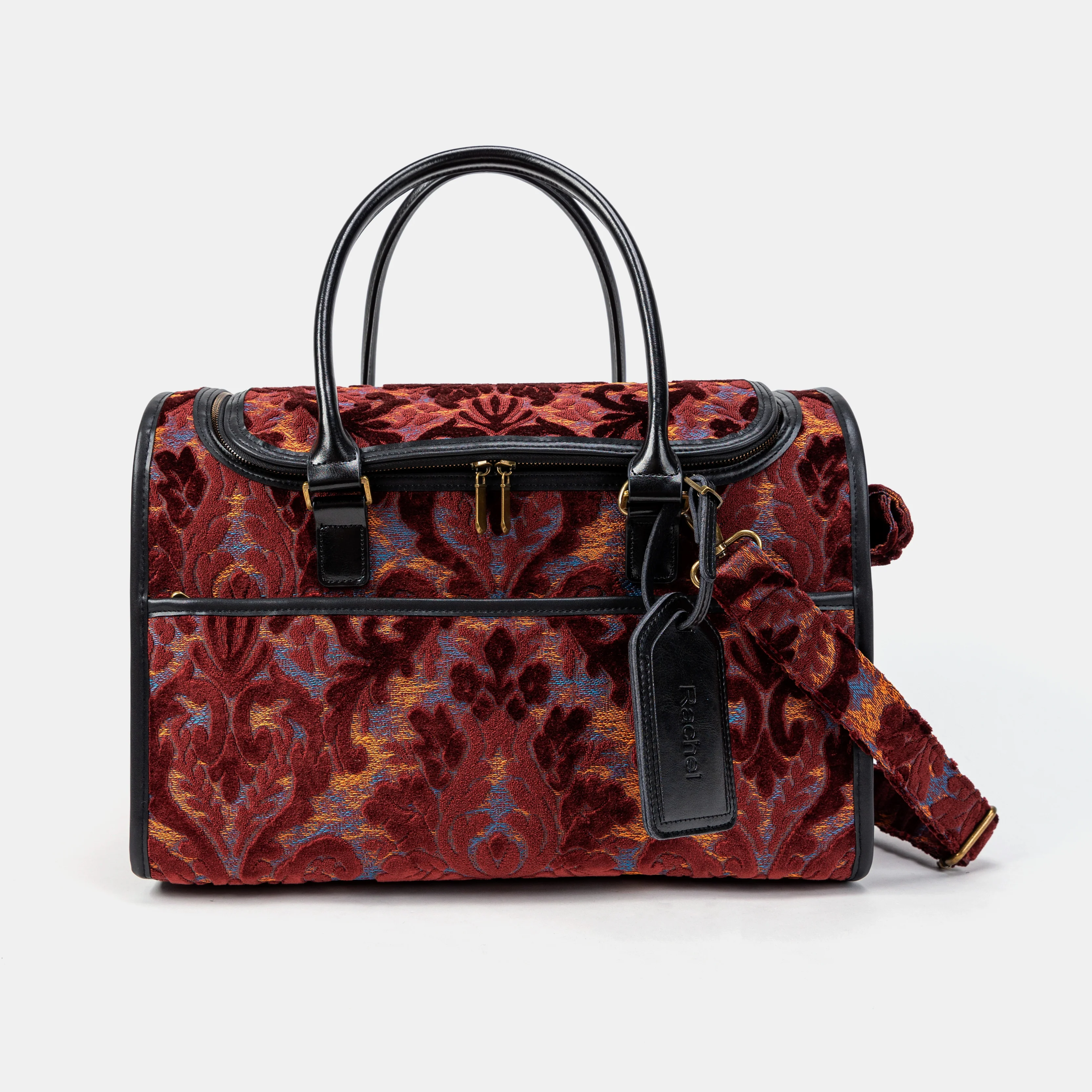 Travel Dog Carrier Bag Burnout Velvet Wine - Image 3
