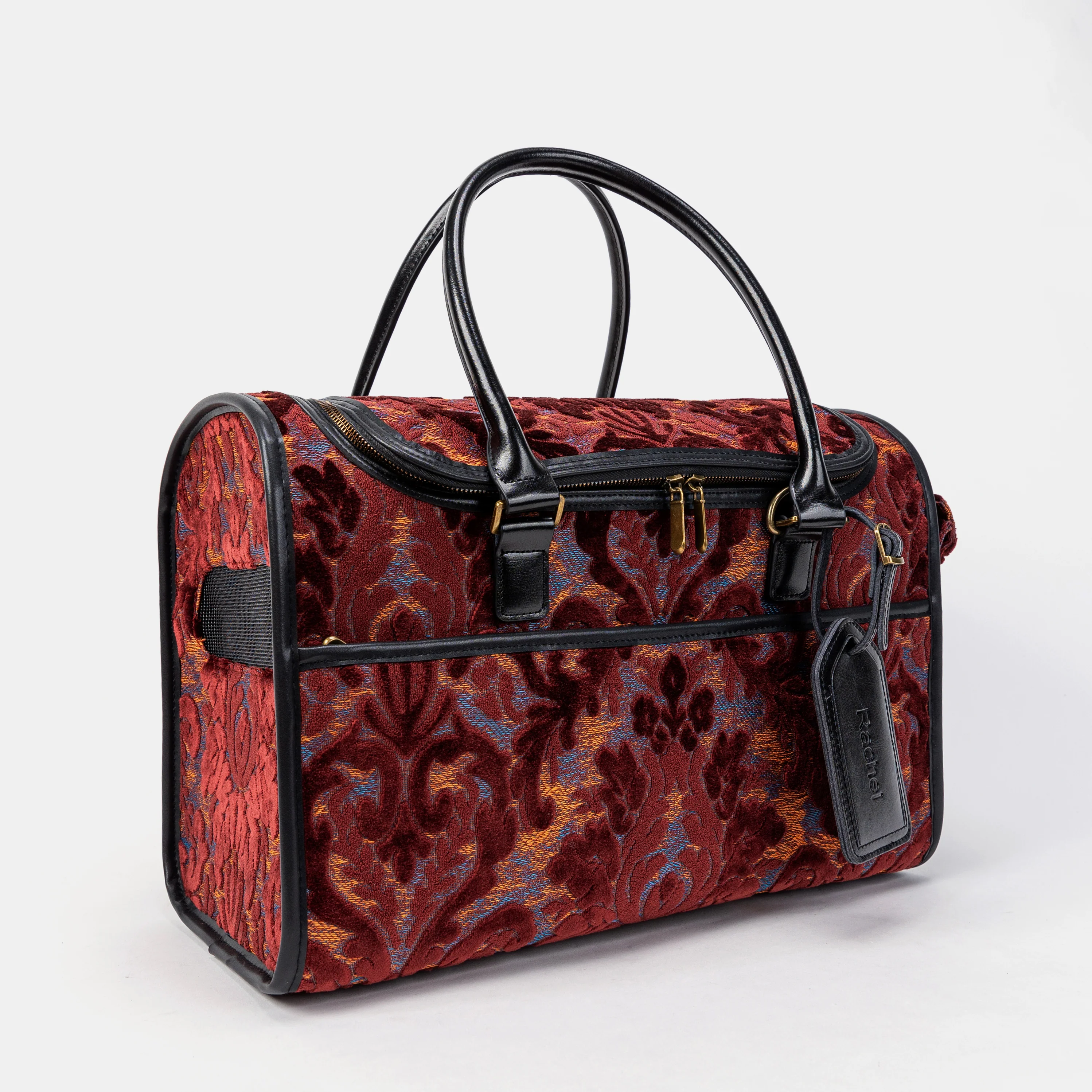 Travel Dog Carrier Bag Burnout Velvet Wine - Image 4