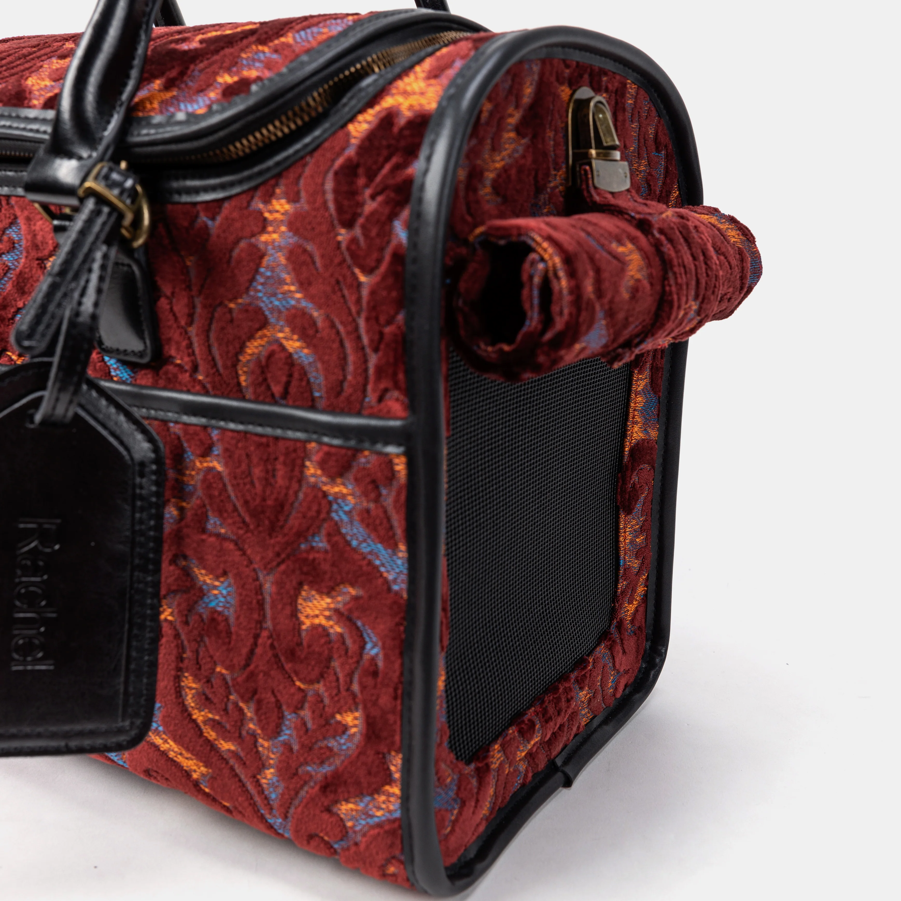 Travel Dog Carrier Bag Burnout Velvet Wine - Image 7