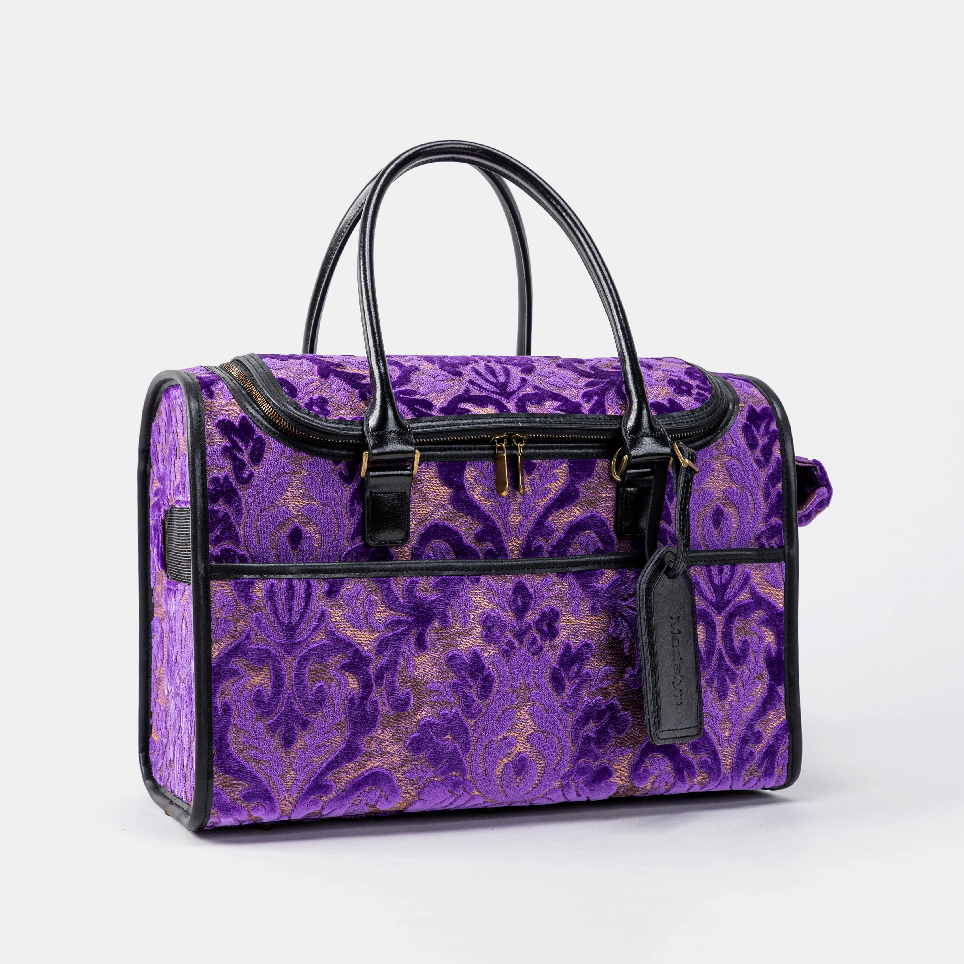 Travel Dog Carrier Bag Burnout Velvet Purple - Image 4