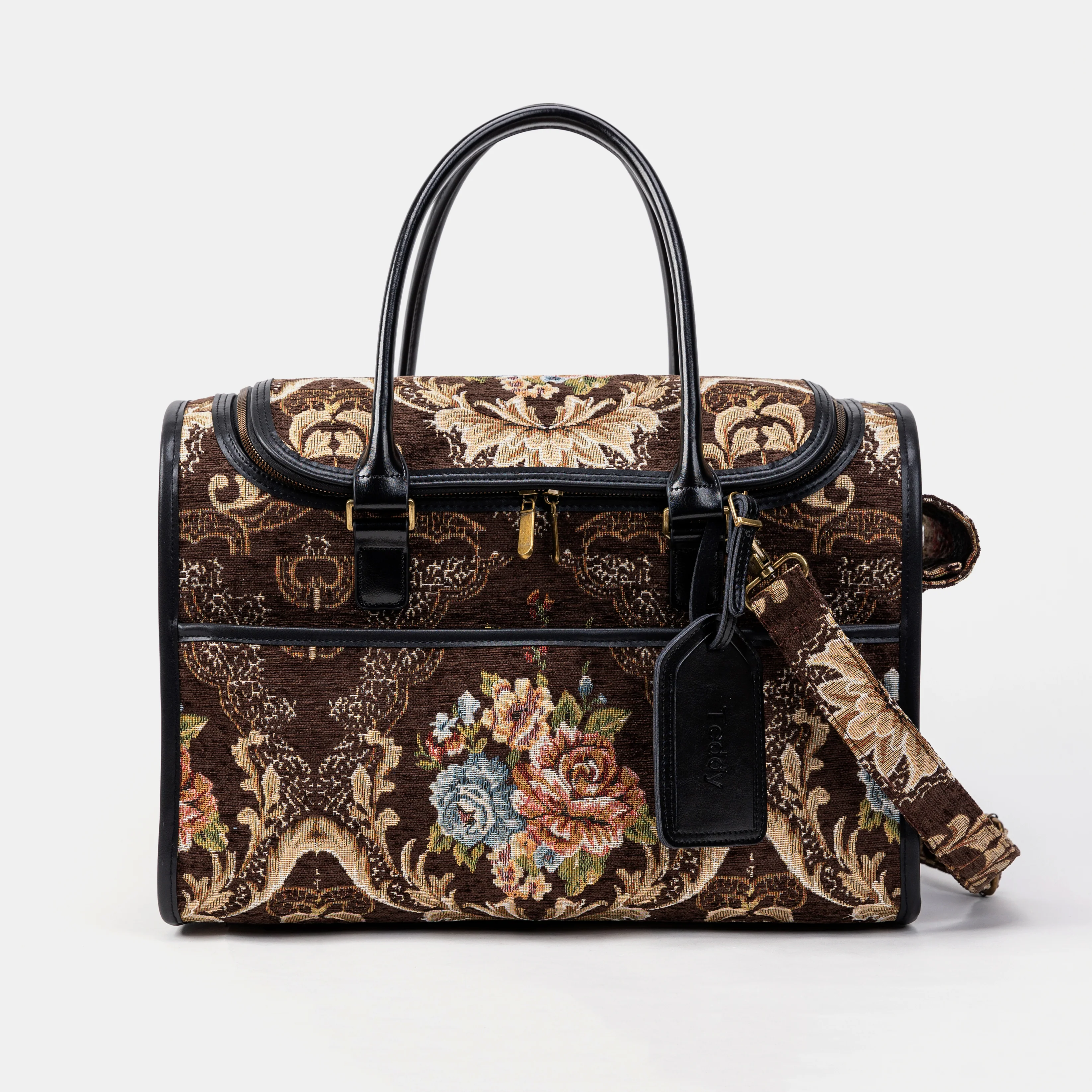 Travel Dog Carrier Bag Floral Brown - Image 3