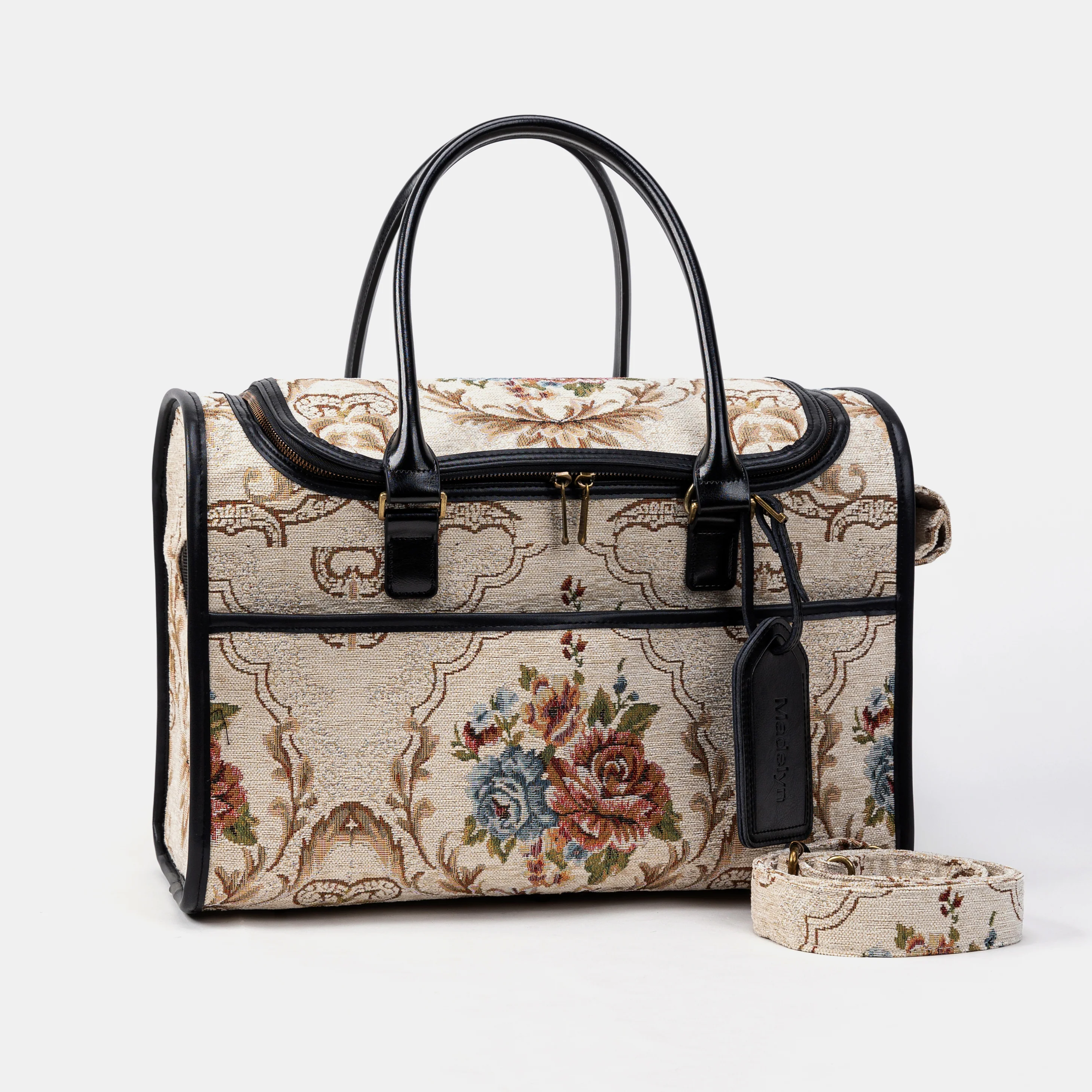 Travel Dog Carrier Bag Floral Cream - Image 2