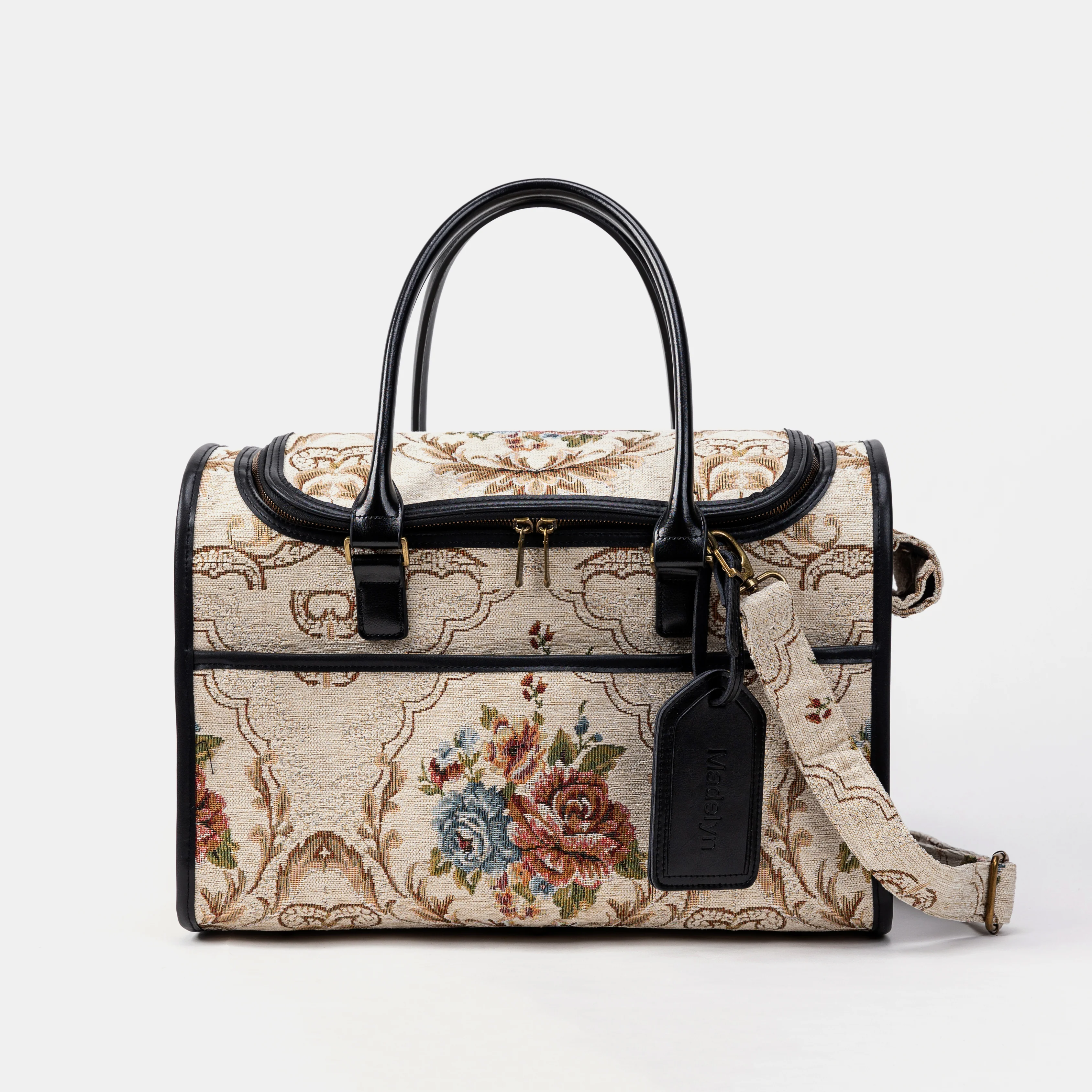 Travel Dog Carrier Bag Floral Cream - Image 3
