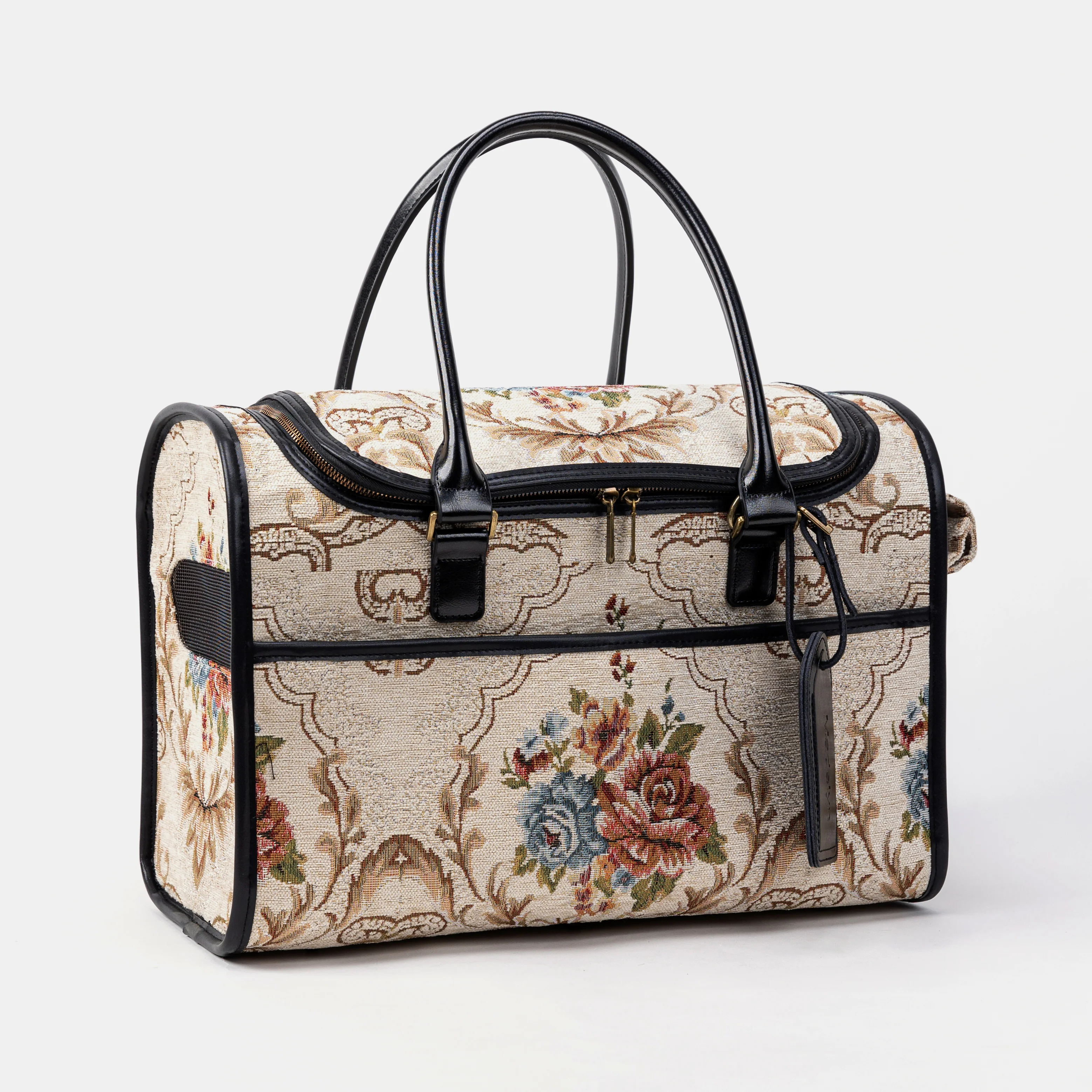 Travel Dog Carrier Bag Floral Cream - Image 4