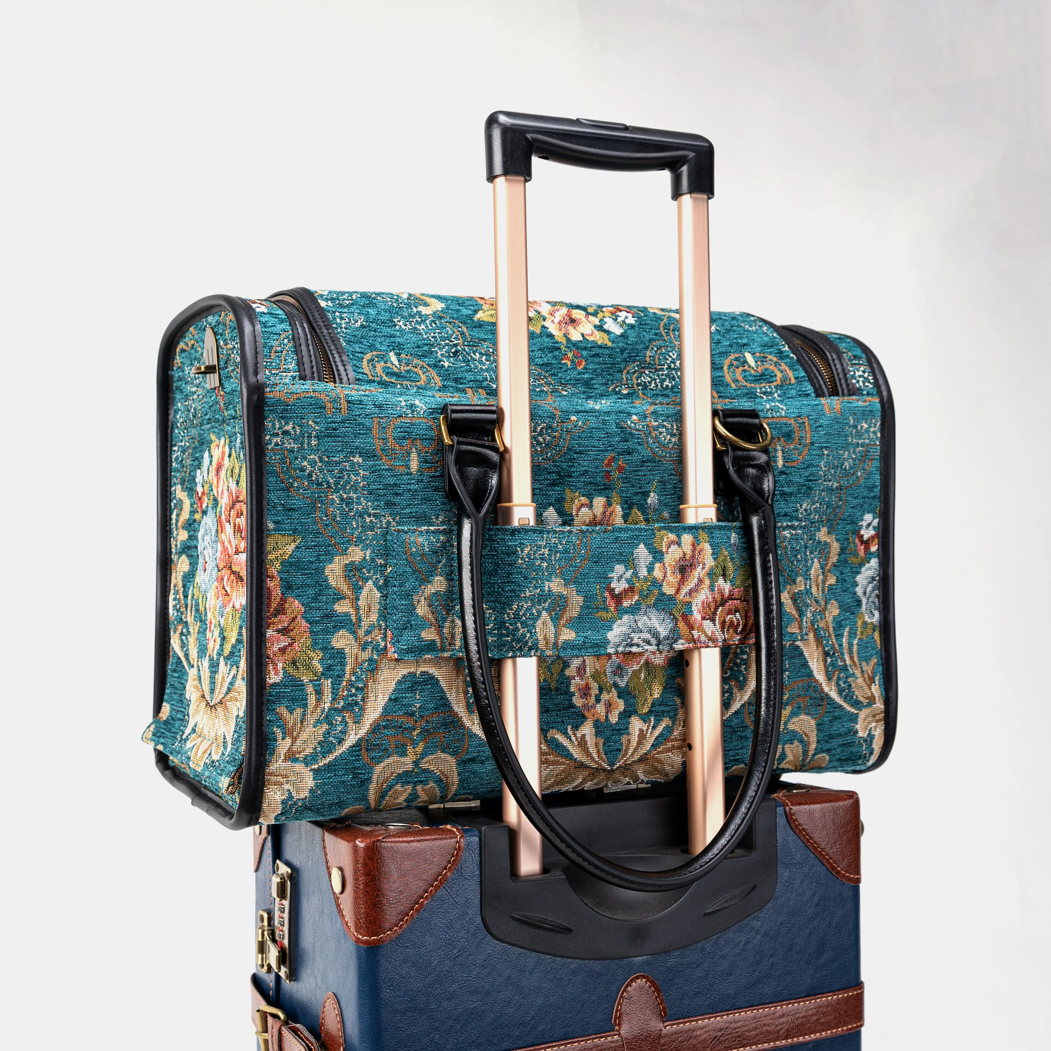 Travel Dog Carrier Bag Floral Teal - Image 10