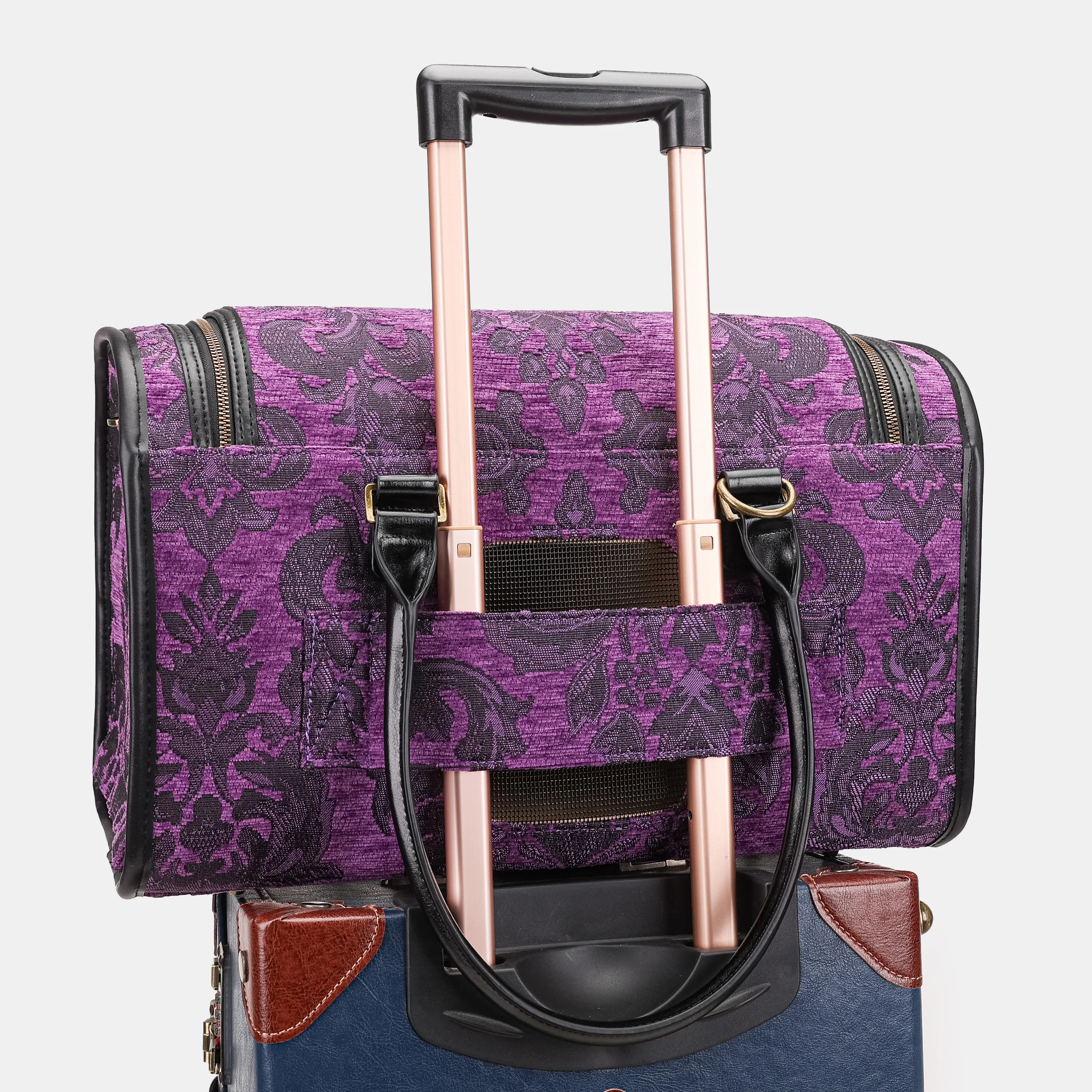 Travel Dog Carrier Bag Victorian Blossom Purple - Image 10