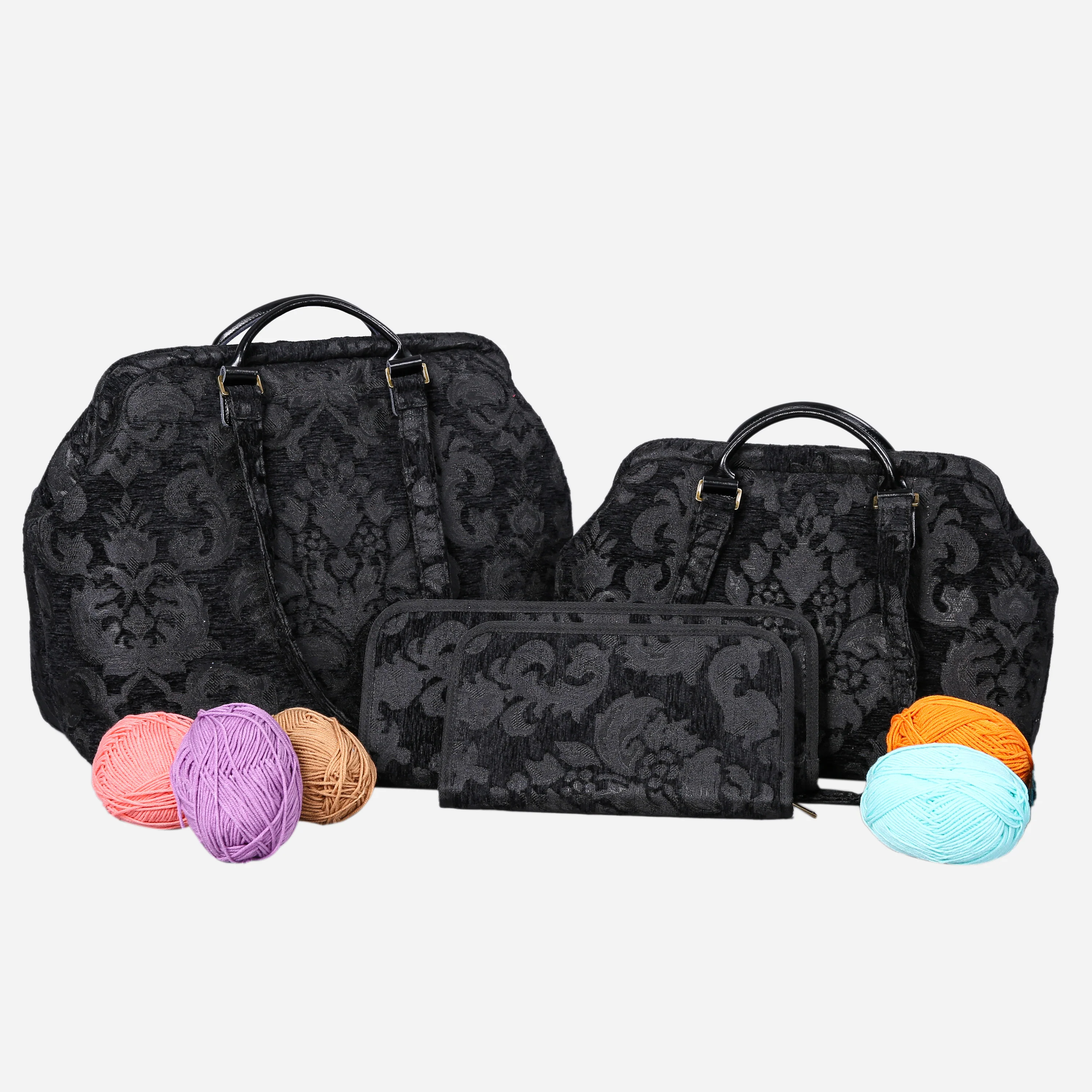 Victorian Blossom Black/Black Knitting Project Bag