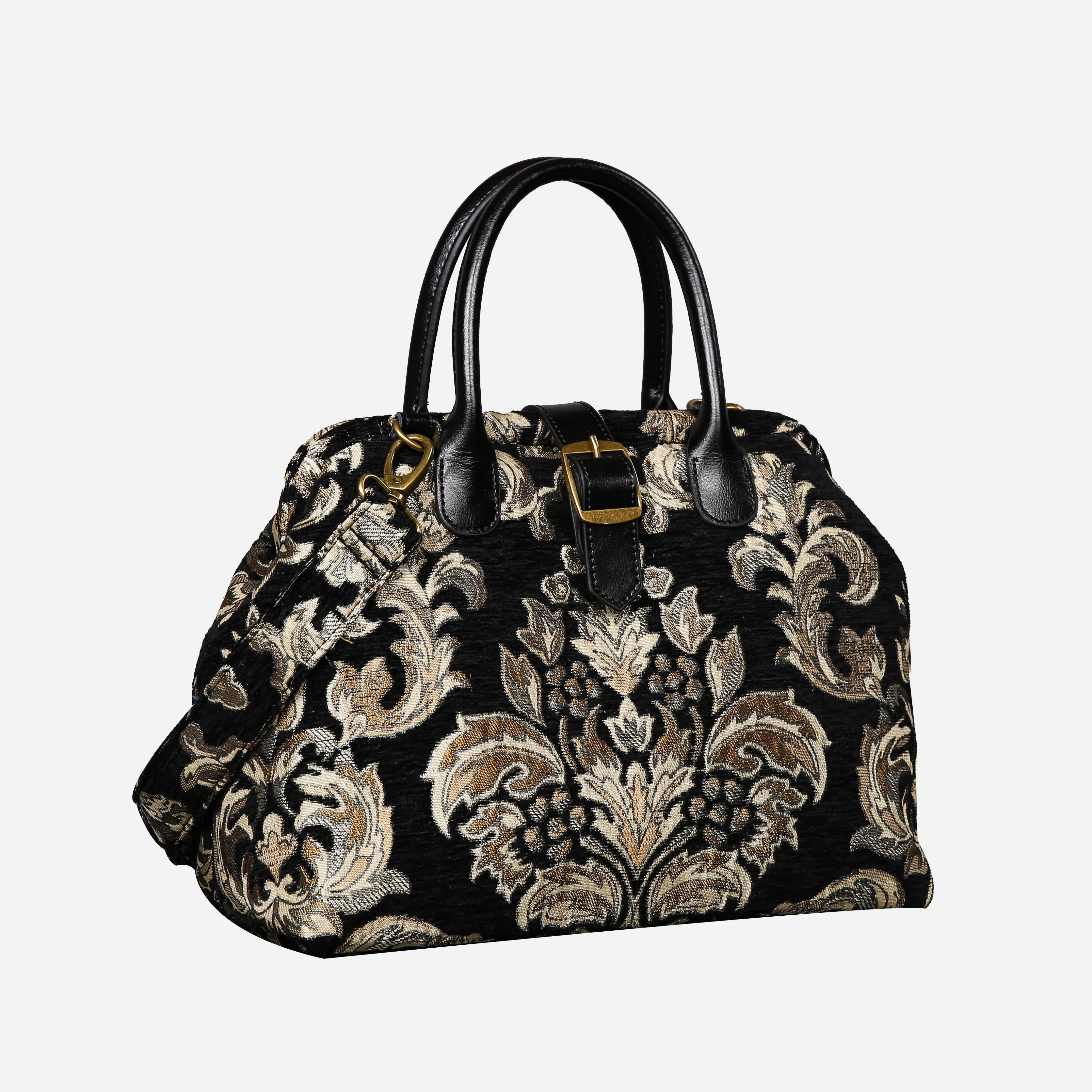 Victorian Blossom Black/Gold Carpet Handbag Purse - Image 3