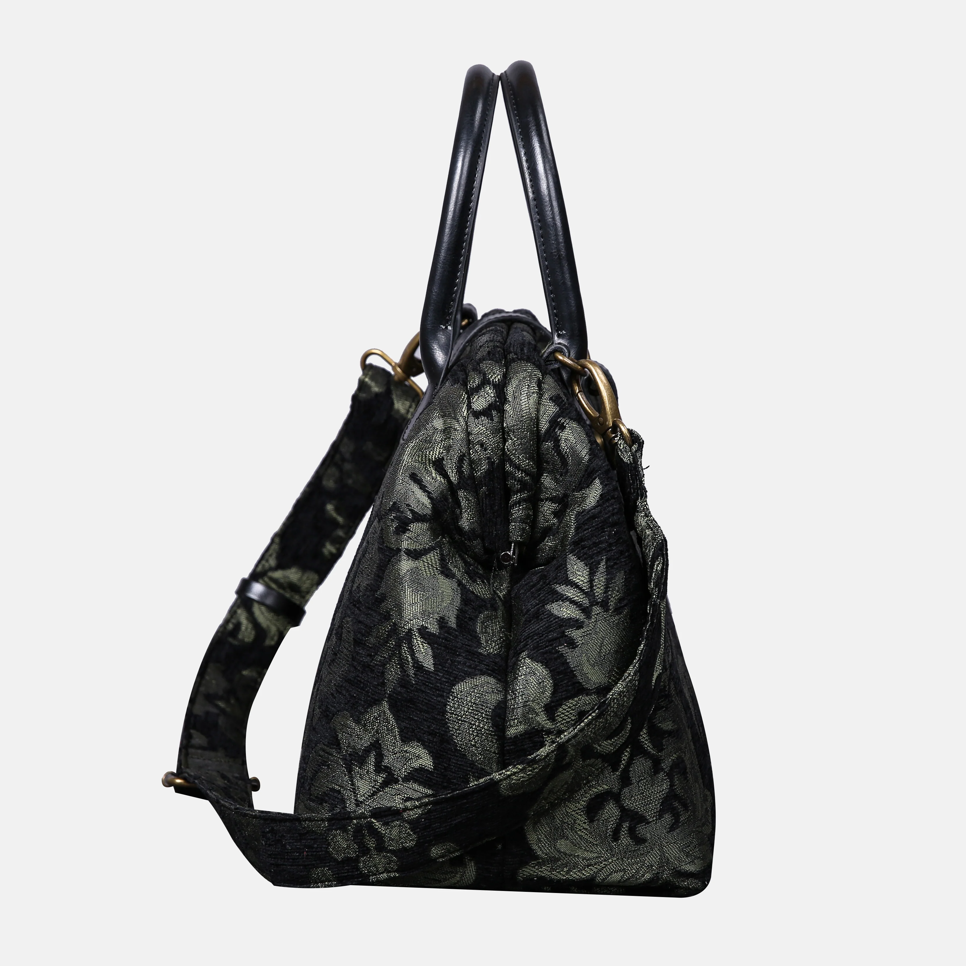 Victorian Blossom Black/Green Carpet Handbag Purse - Image 3