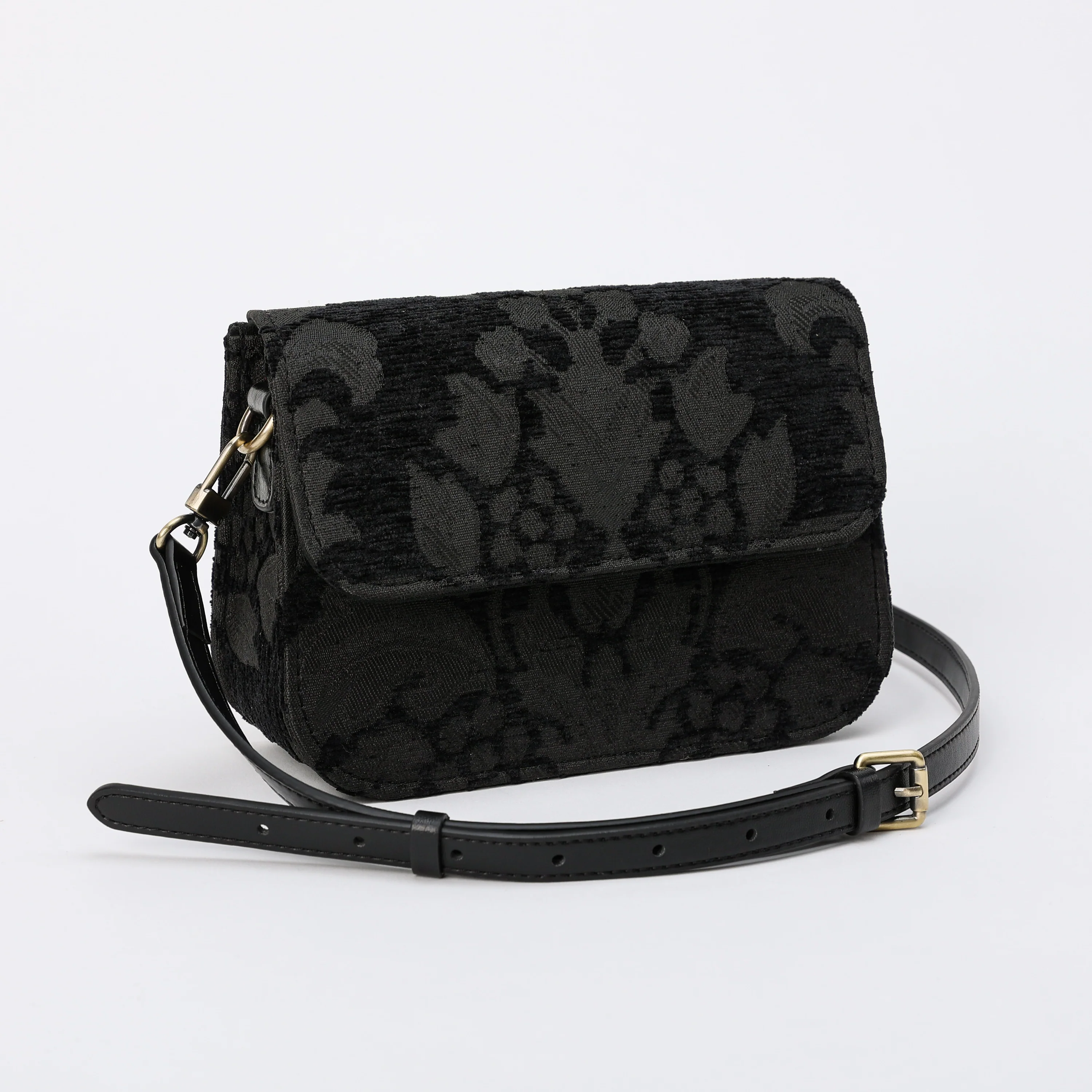Victorian Blossom Black/Black Flap Crossbody Bag - Image 4