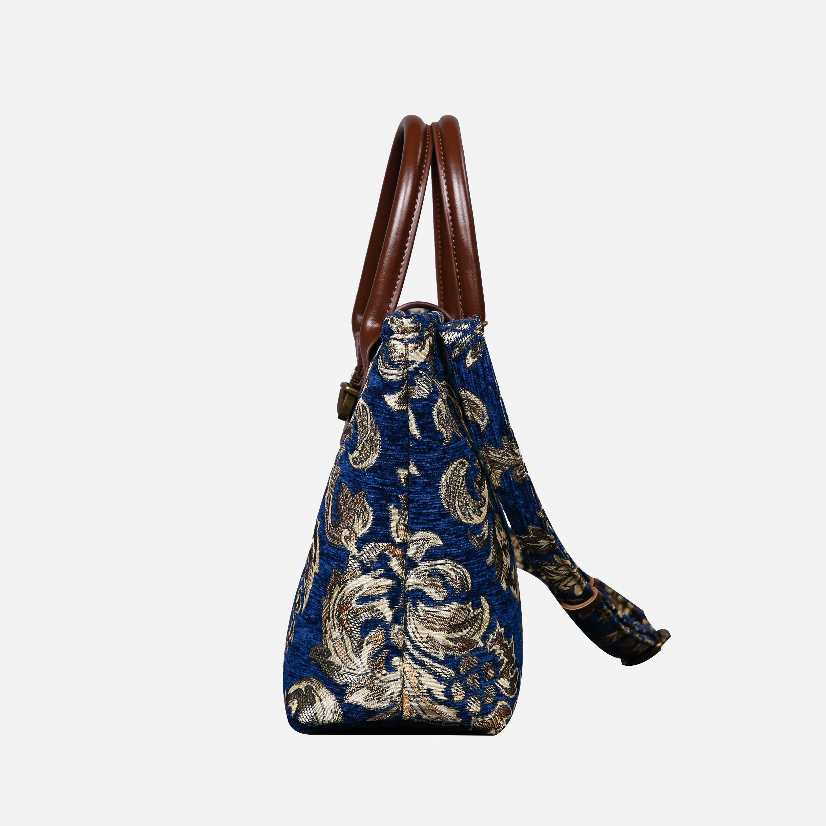 Victorian Blossom Blue/Gold Tuck Lock Carpet Satchel - Image 4