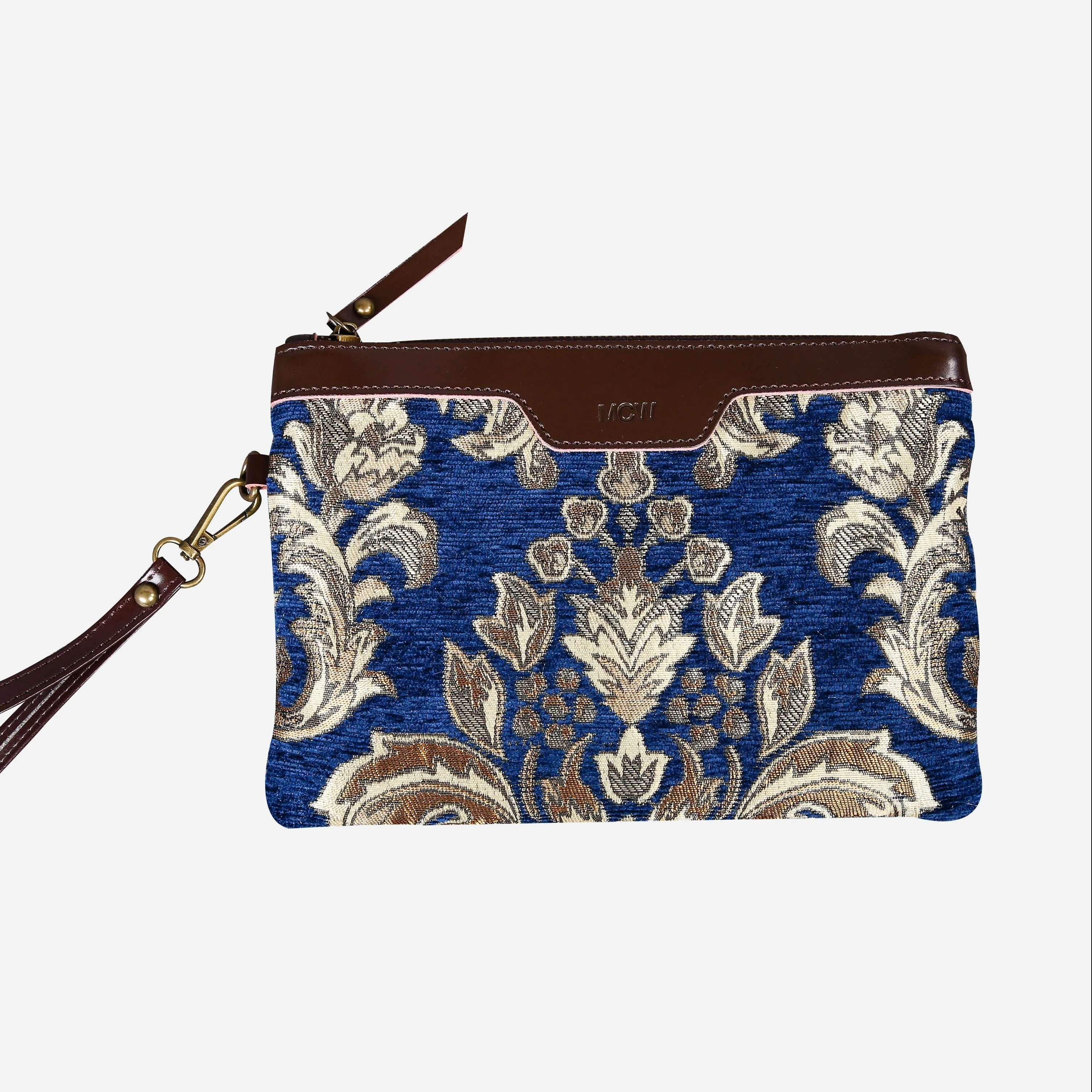 Victorian Blossom Blue/Gold Wristlet Clutch