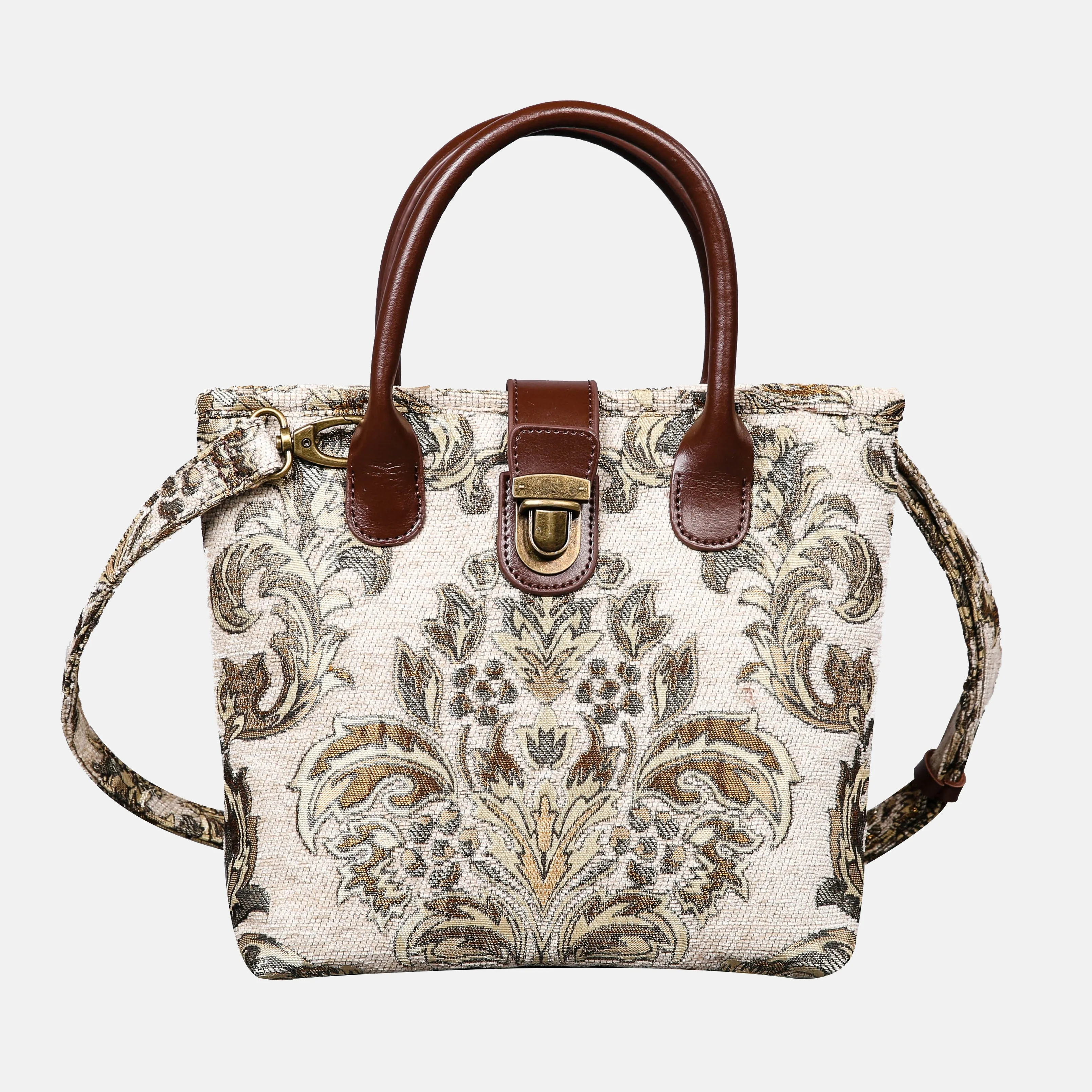 Victorian Blossom Cream/Gold Tuck Lock Carpet Satchel