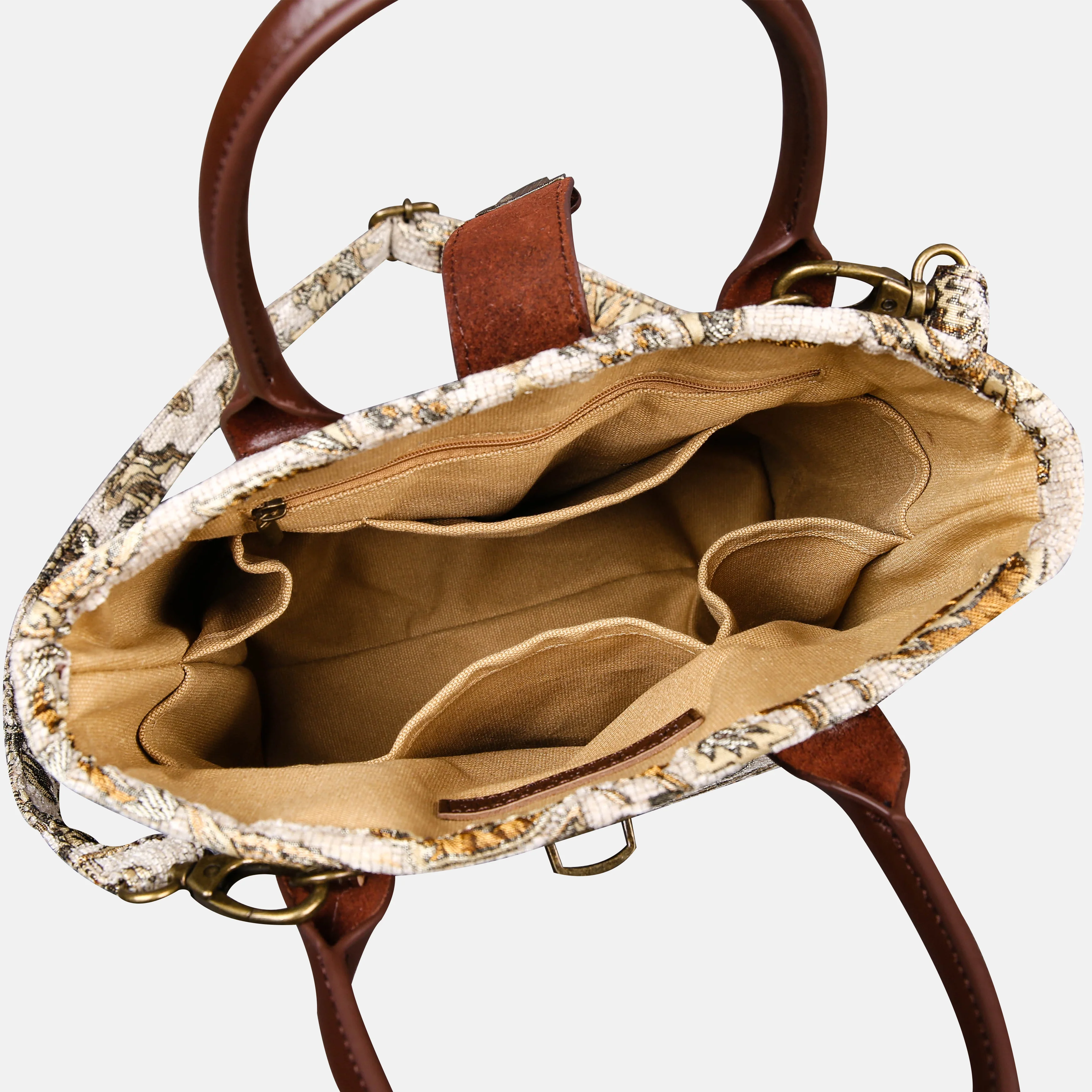 Victorian Blossom Cream/Gold Tuck Lock Carpet Satchel - Image 6