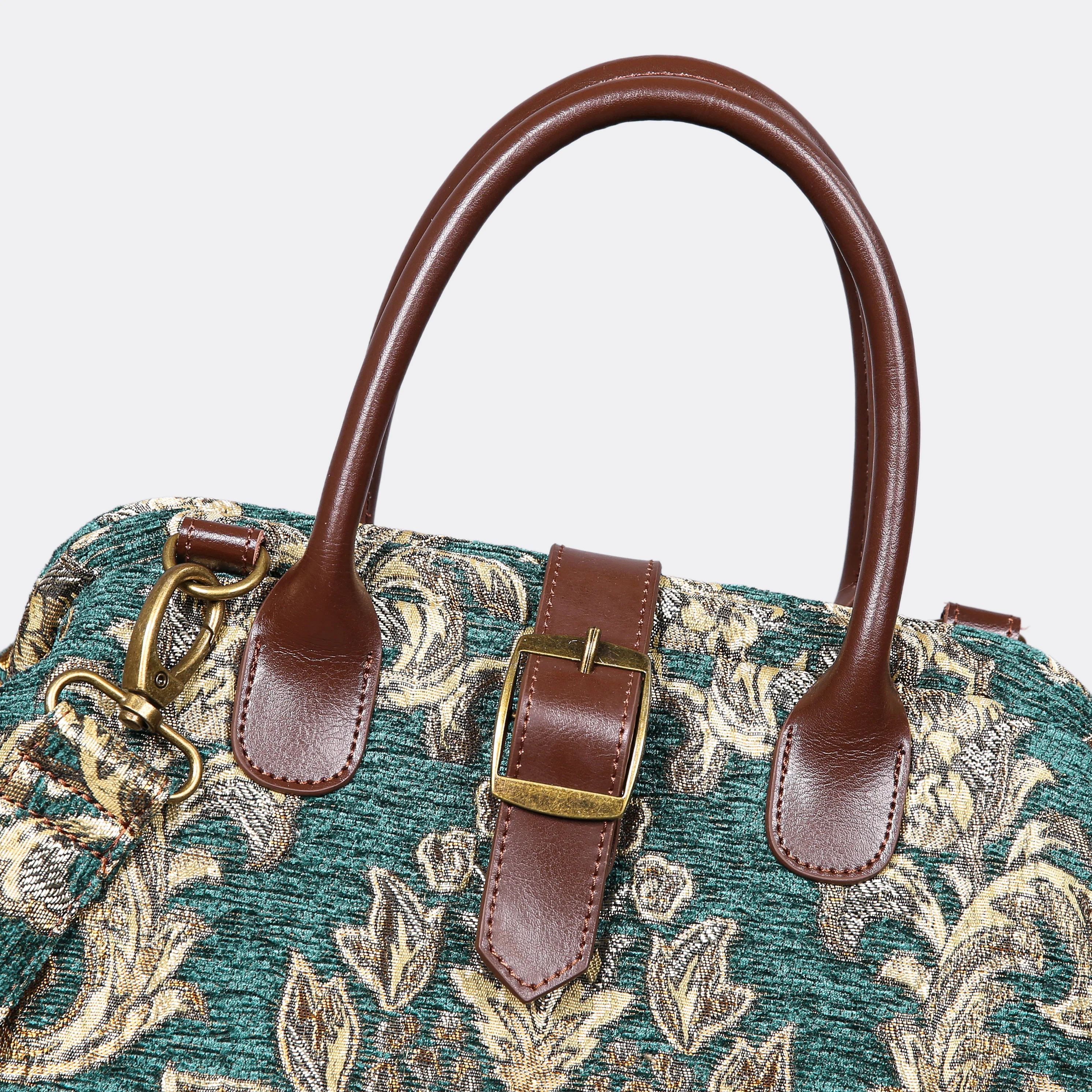 Victorian Blossom Green/Gold Carpet Handbag Purse - Image 4