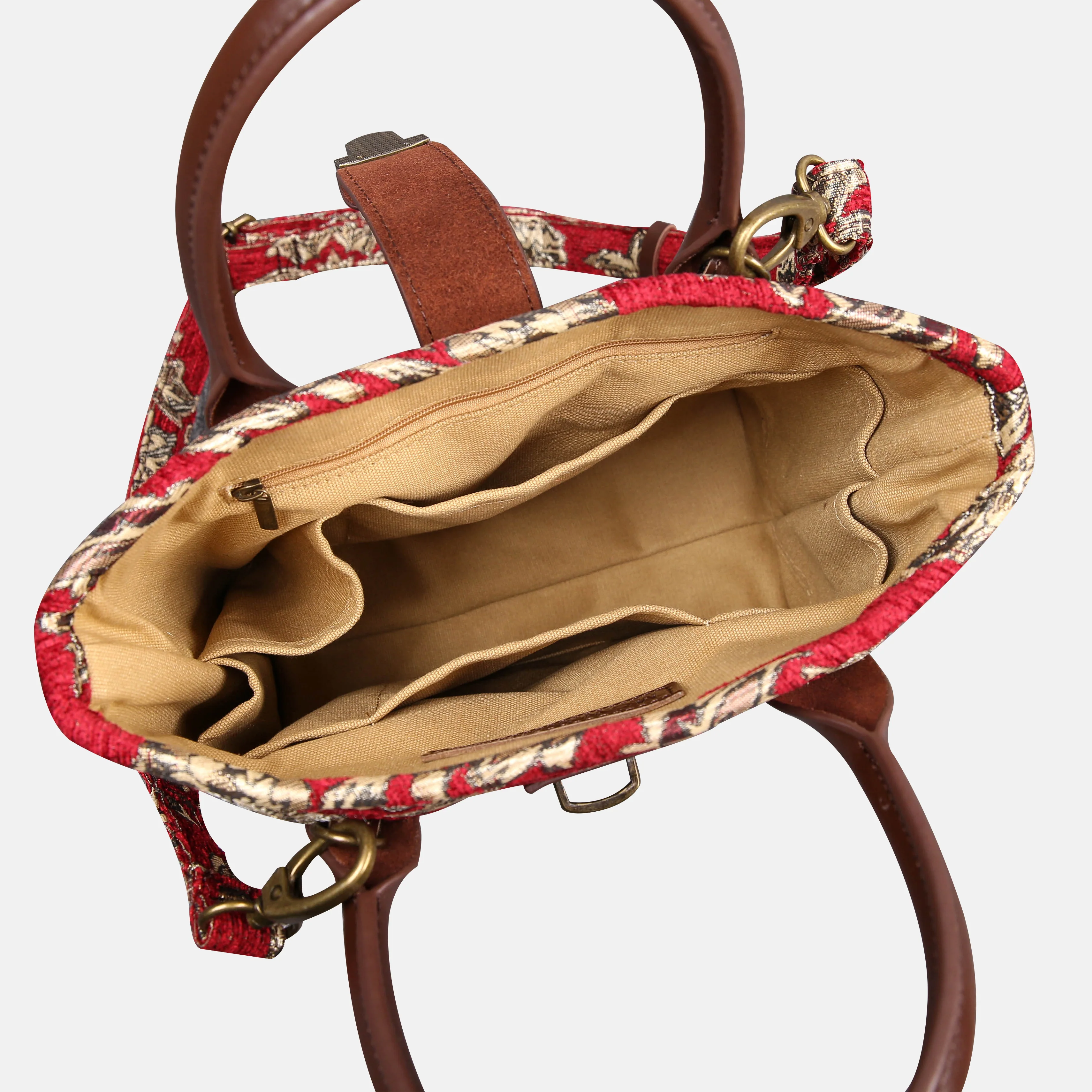 Victorian Blossom Red Tuck Lock Carpet Satchel - Image 6