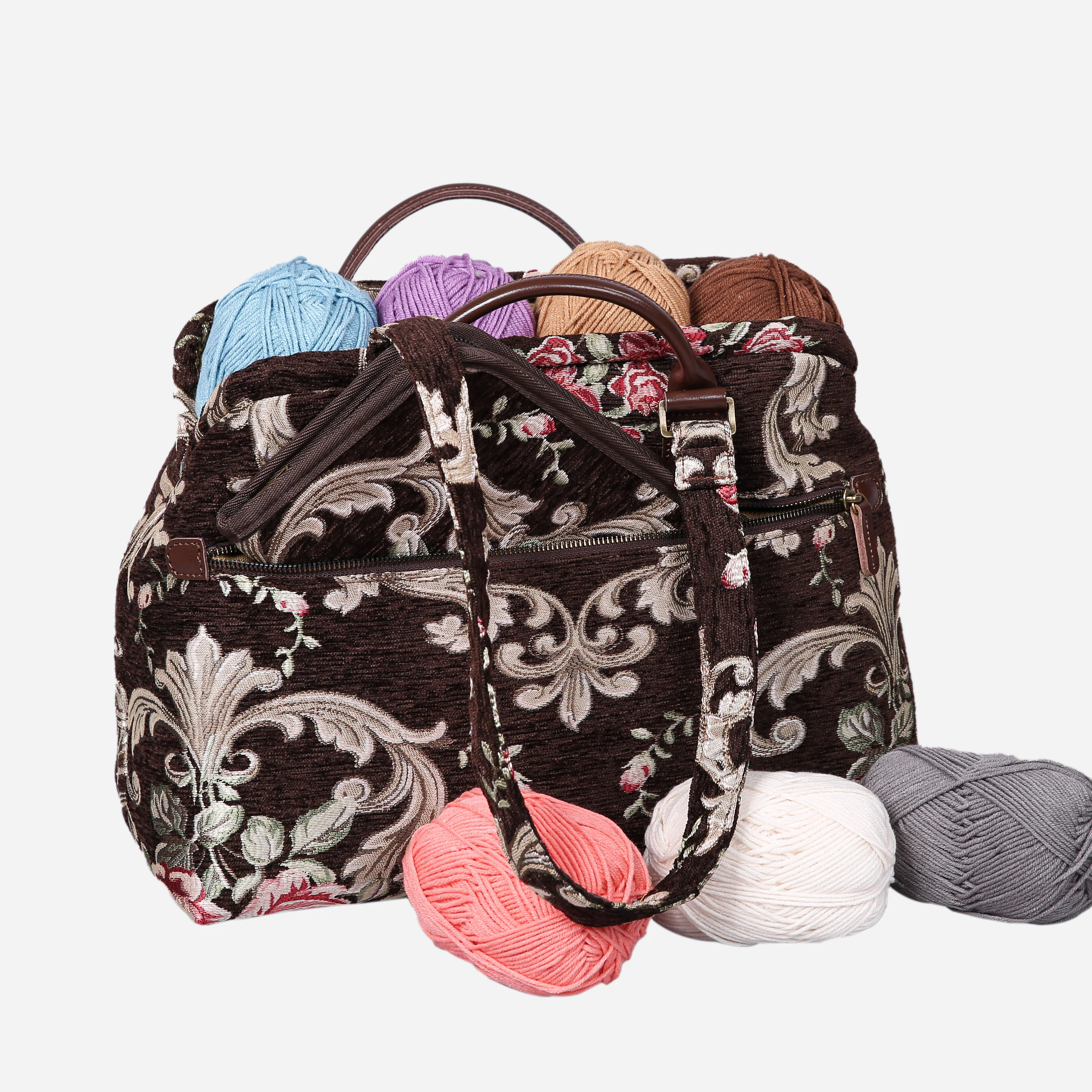 Baroque Garden Brown Knitting Project Bag - Image 4