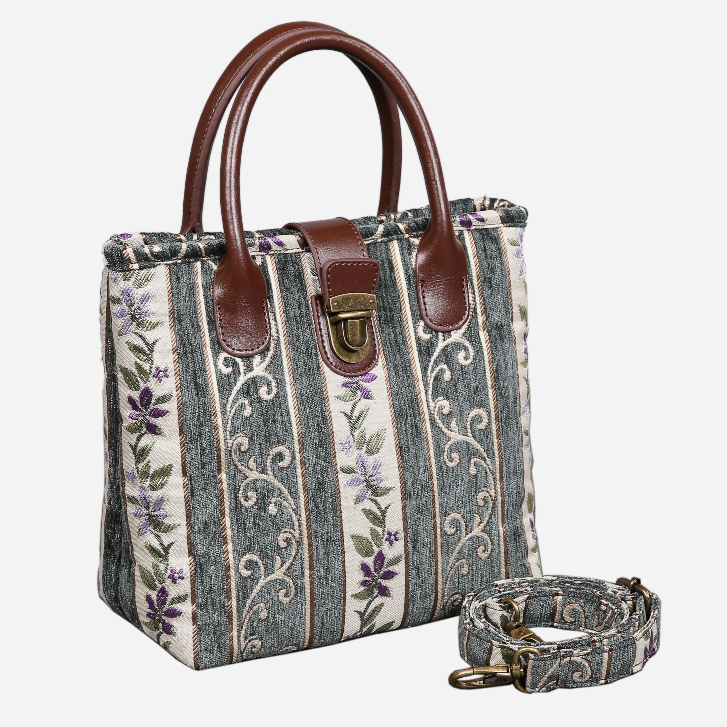 Victorian Stripes Green Tuck Lock Carpet Satchel - Image 2