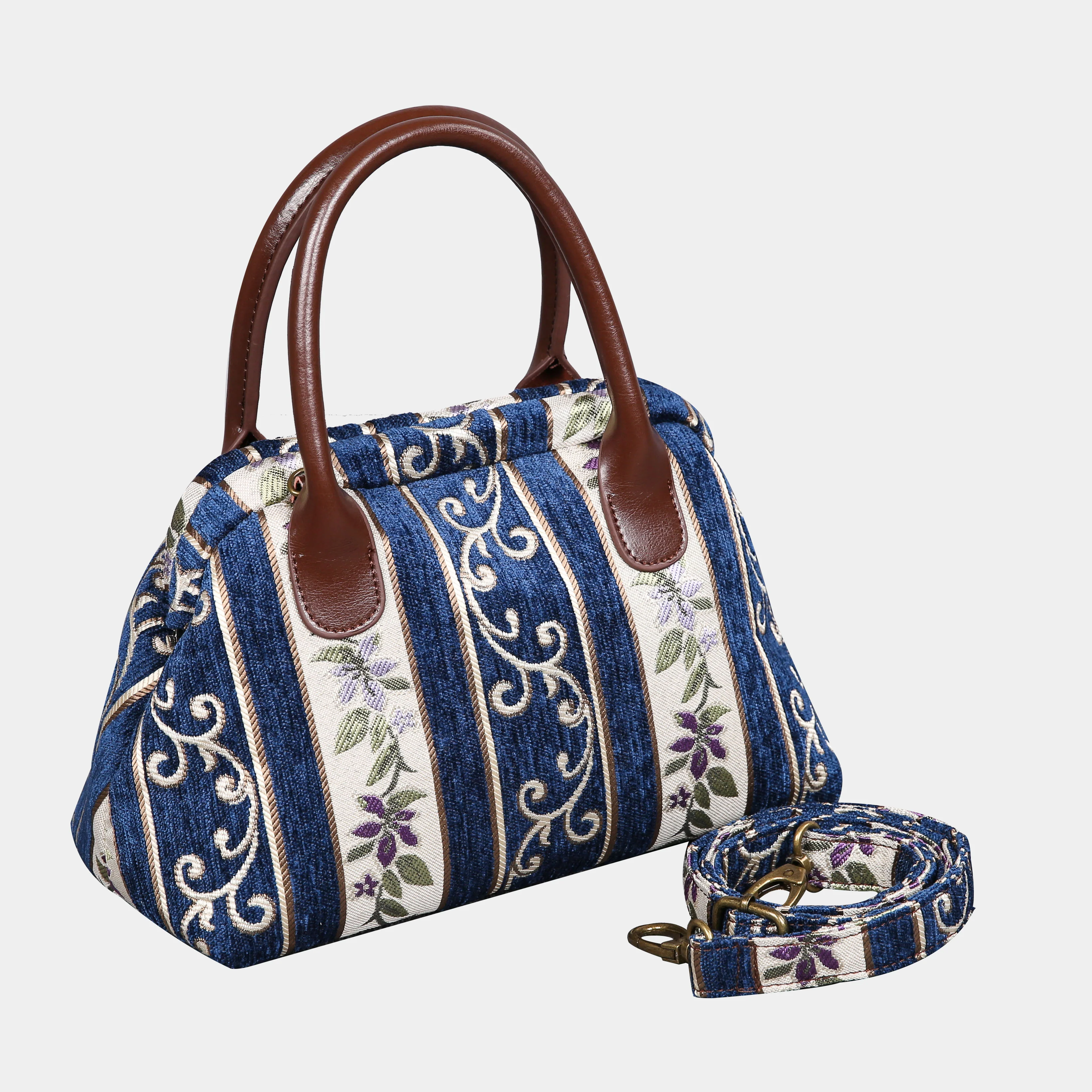 Victorian Stripes Navy Carpet Satchel - Image 2
