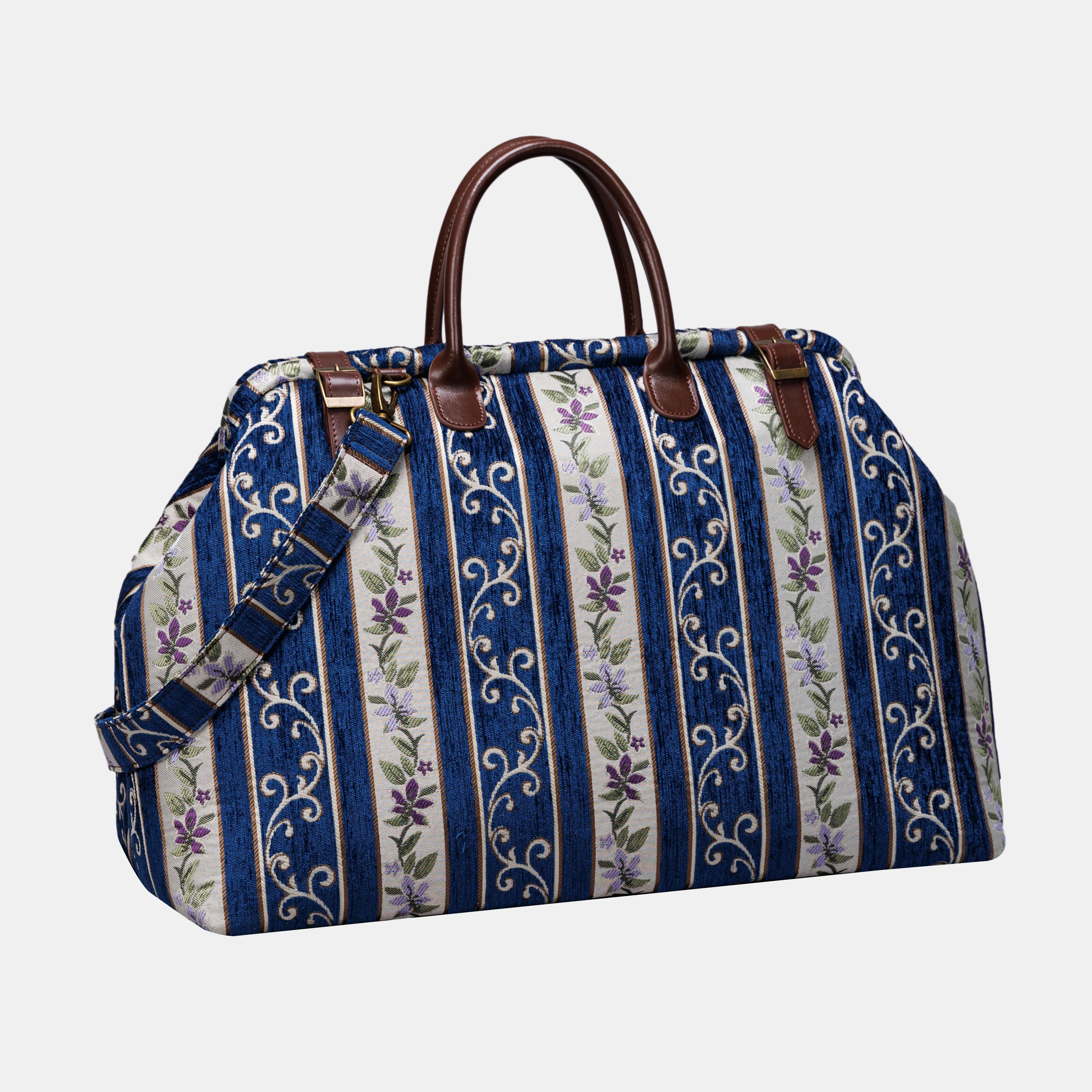 Victorian Stripes Navy Large Carpetbag - Image 3