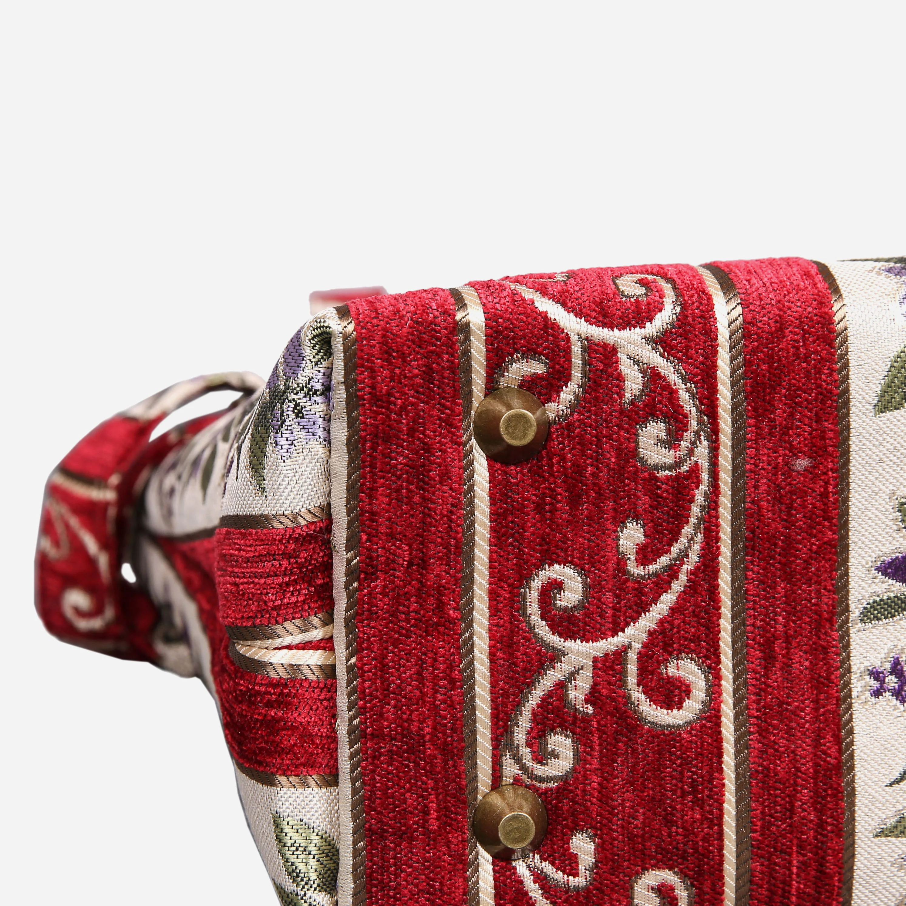 Victorian Stripes Red Tuck Lock Carpet Satchel - Image 5
