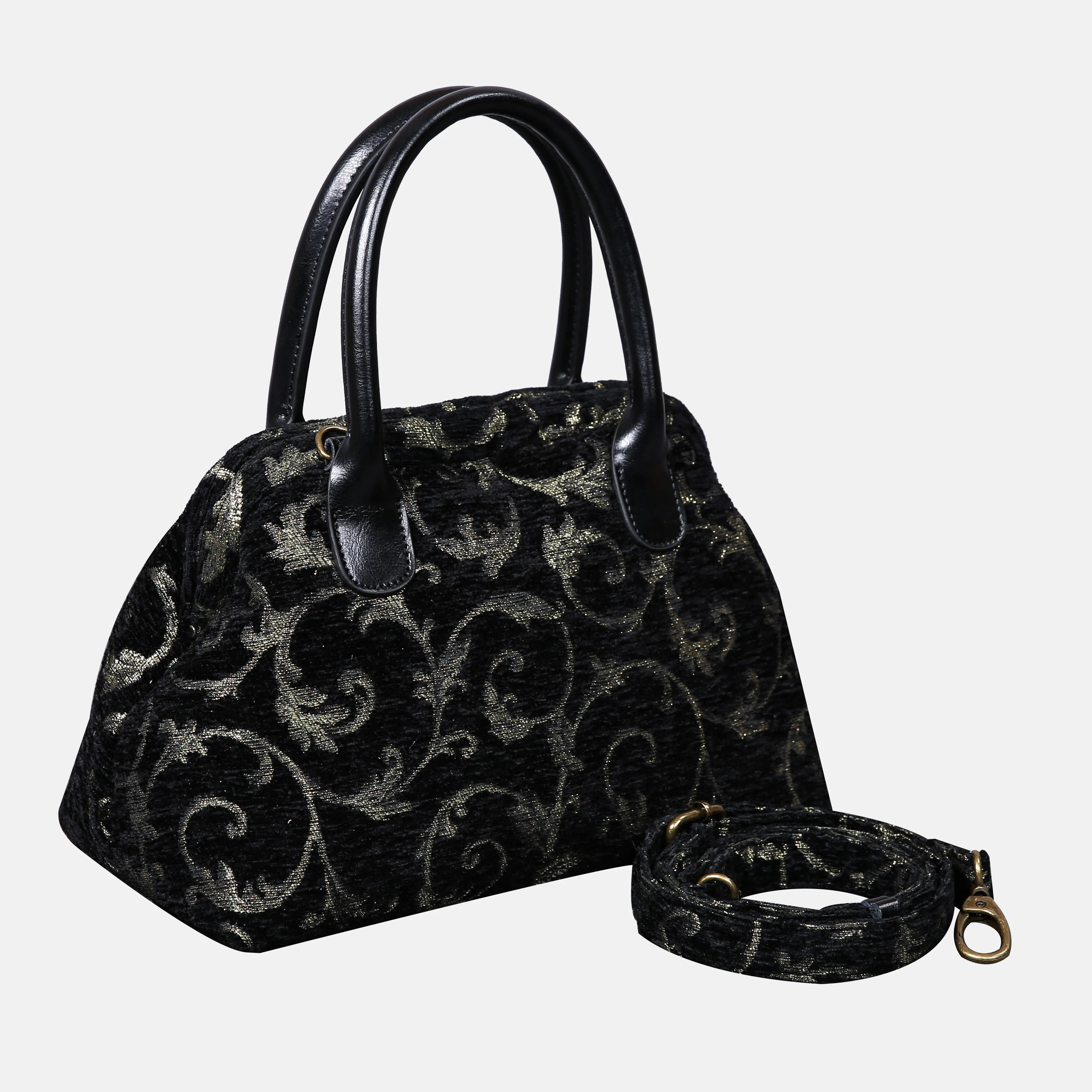 Vintage Scroll Black/Green Carpet Satchel - Image 2