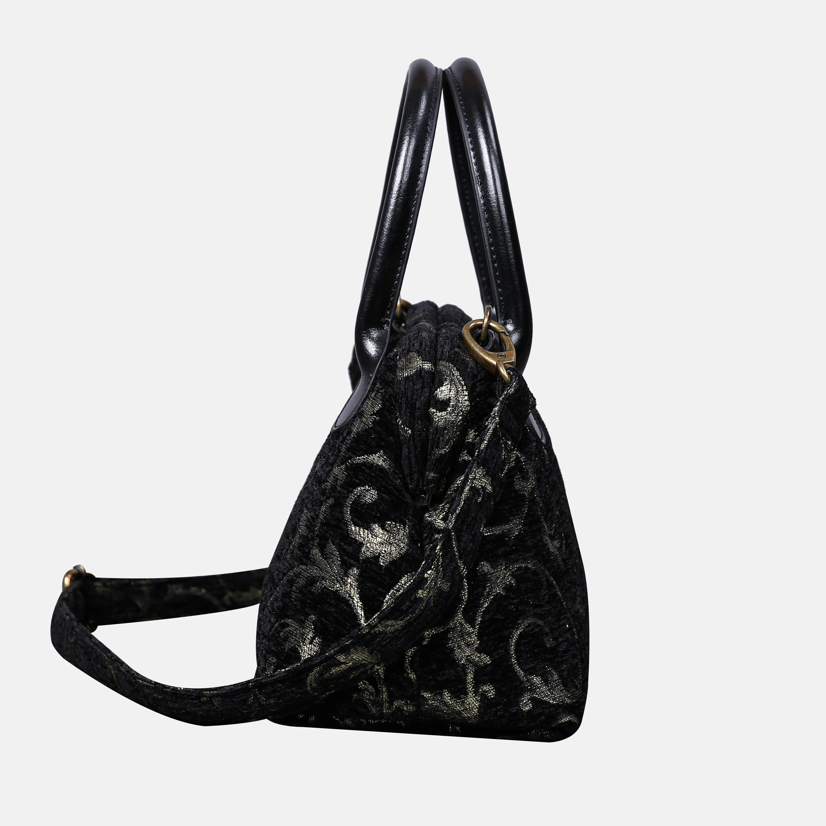 Vintage Scroll Black/Green Carpet Satchel - Image 3