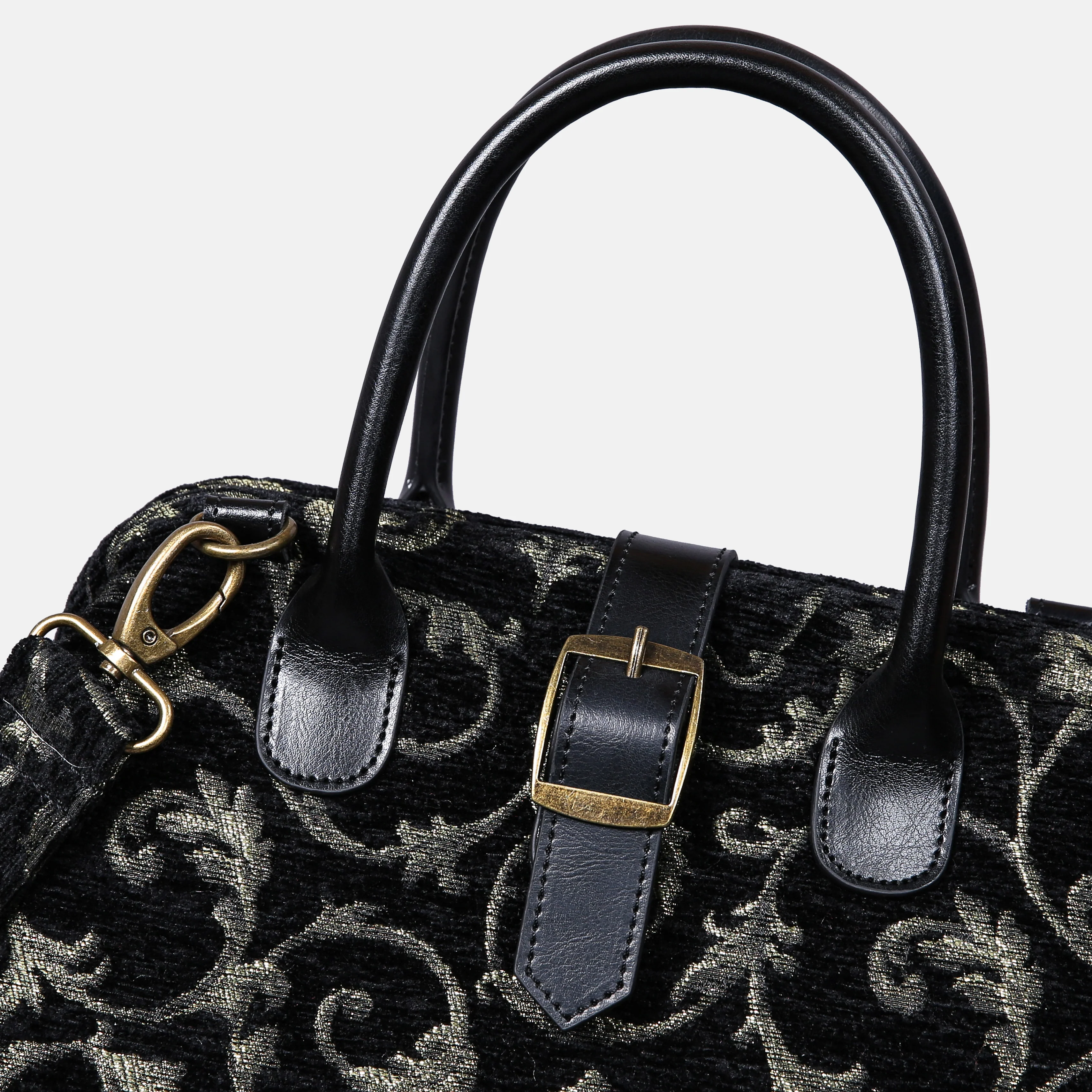 Vintage Scroll Black/Green Carpet Handbag Purse - Image 4