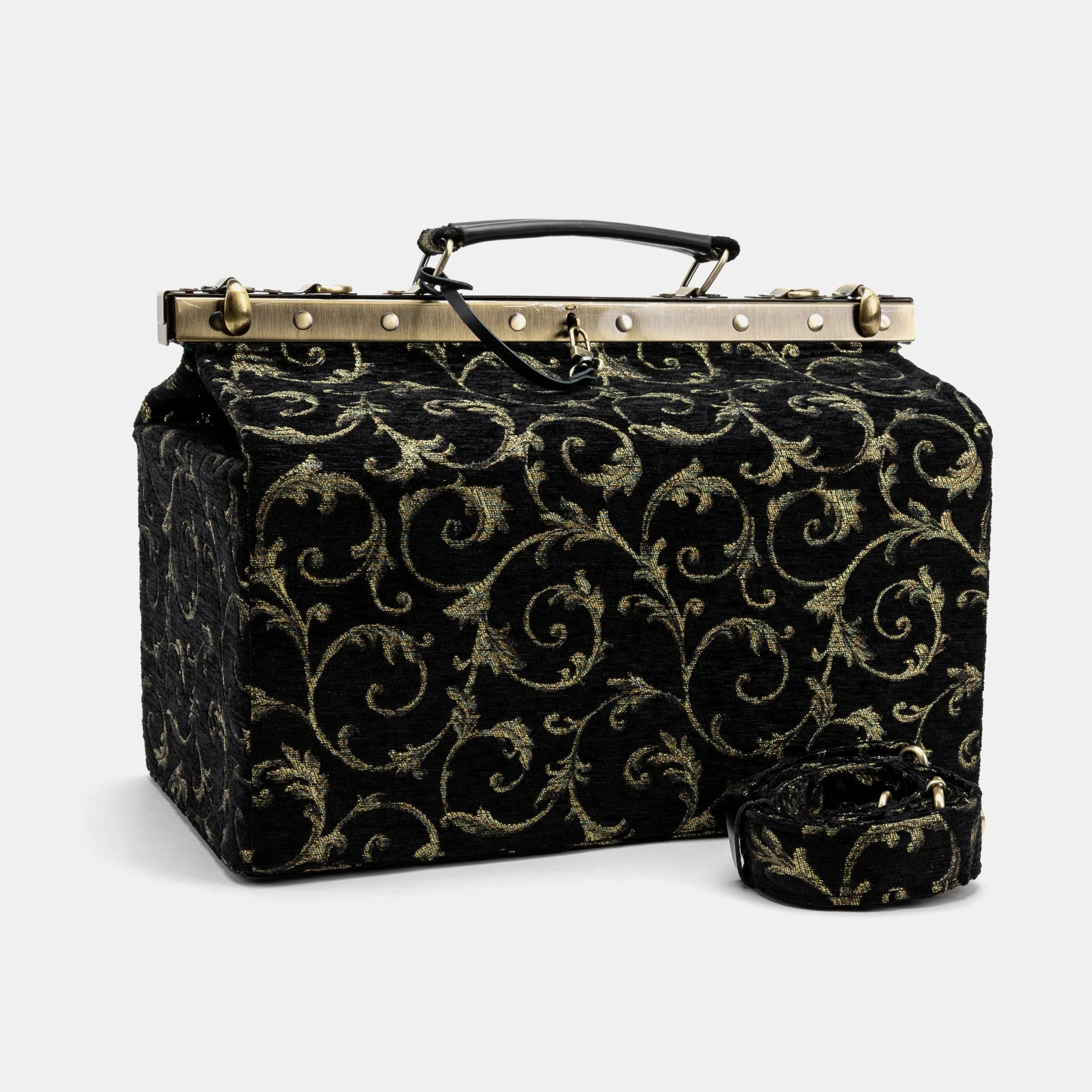 Vintage Scroll Black/Green Genevieve Carpet Gladstone Bag