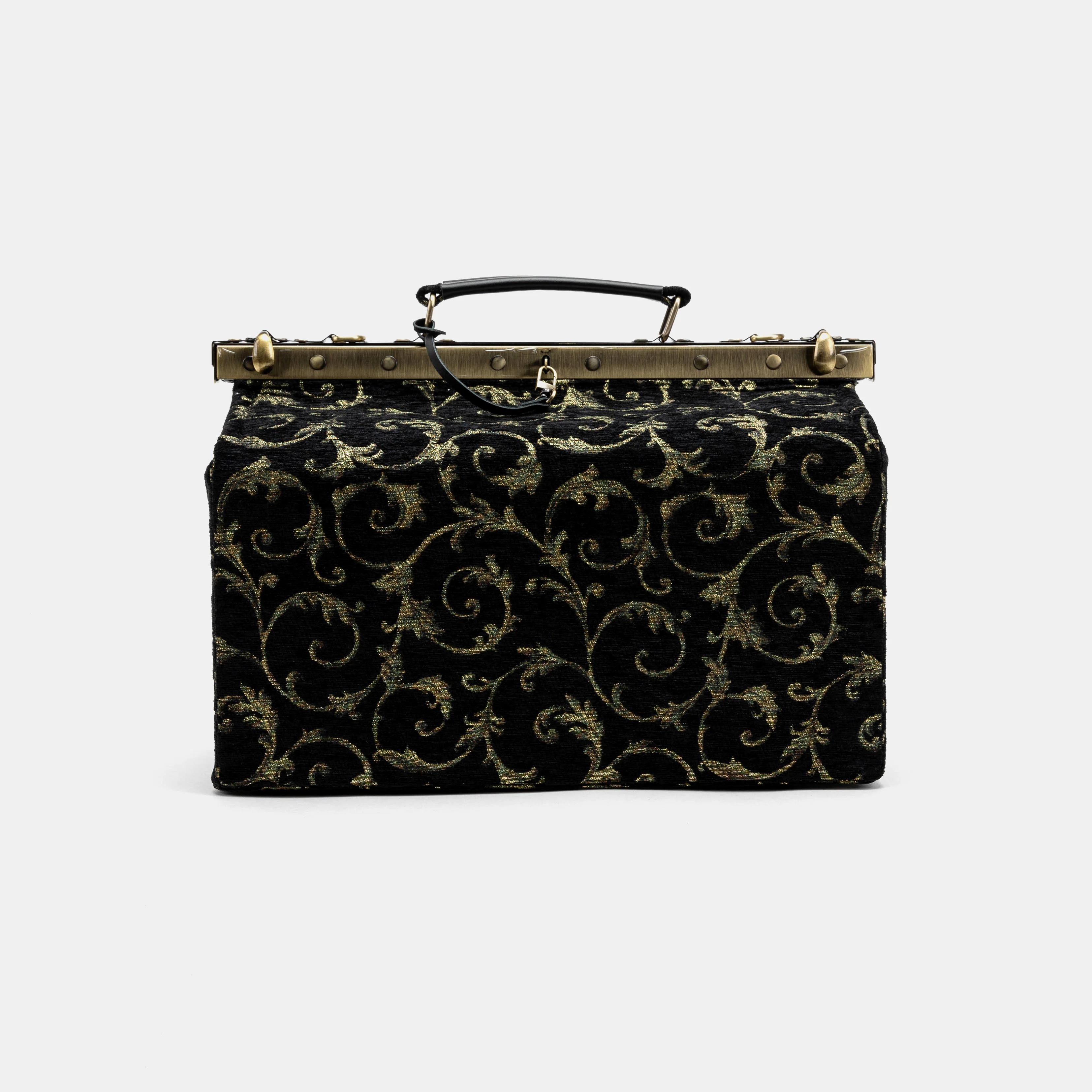 Vintage Scroll Black/Green Genevieve Carpet Gladstone Bag - Image 2
