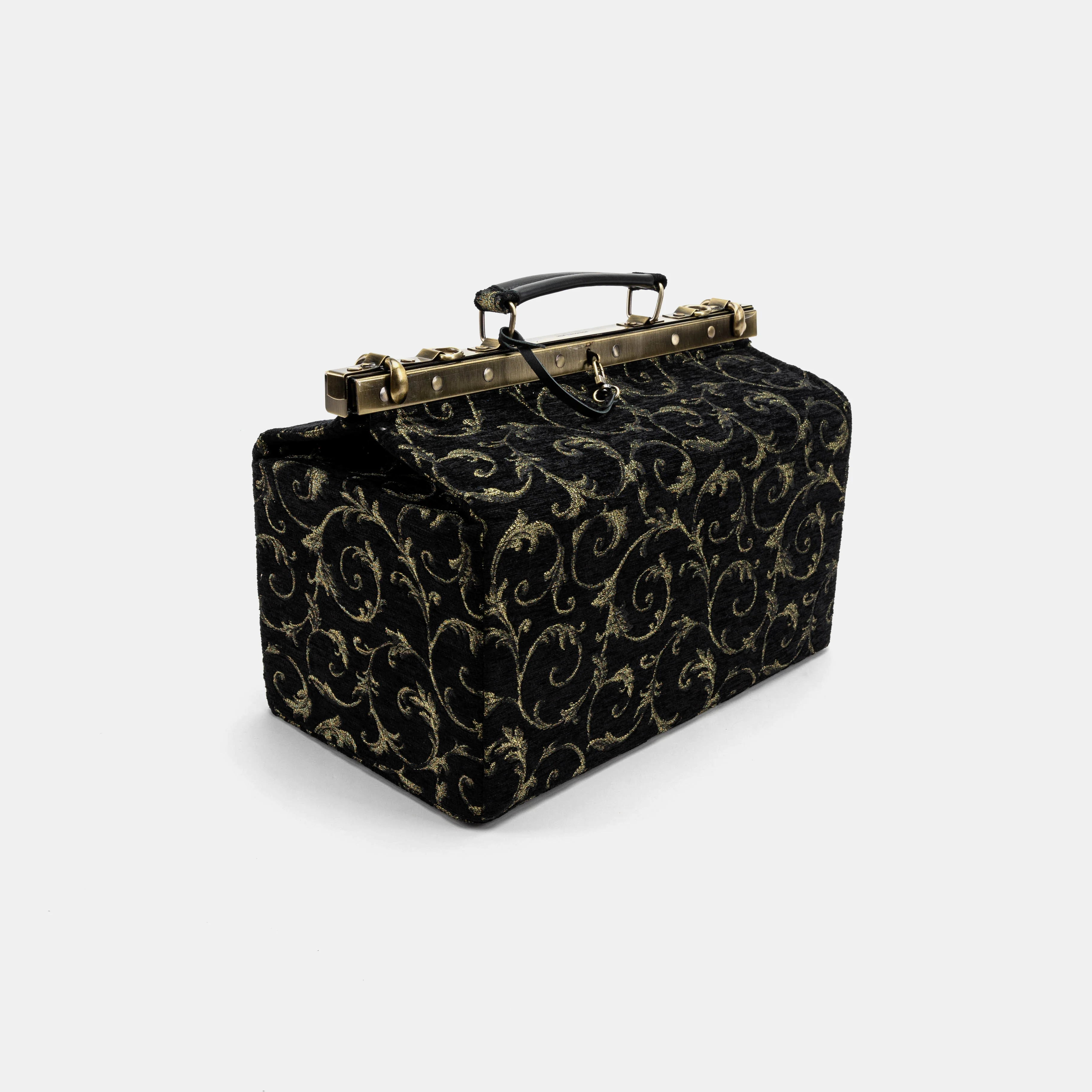 Vintage Scroll Black/Green Genevieve Carpet Gladstone Bag - Image 3