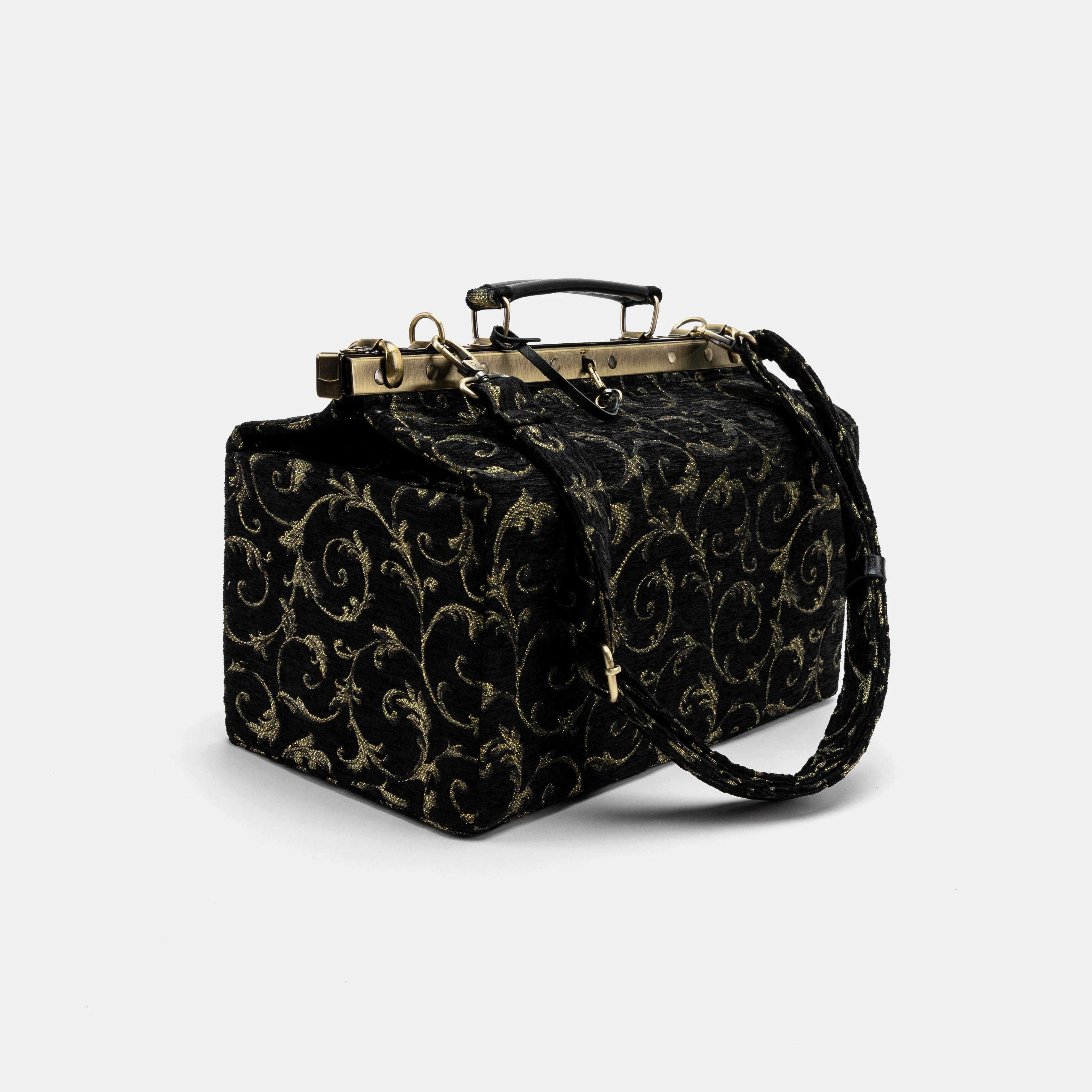 Vintage Scroll Black/Green Genevieve Carpet Gladstone Bag - Image 9