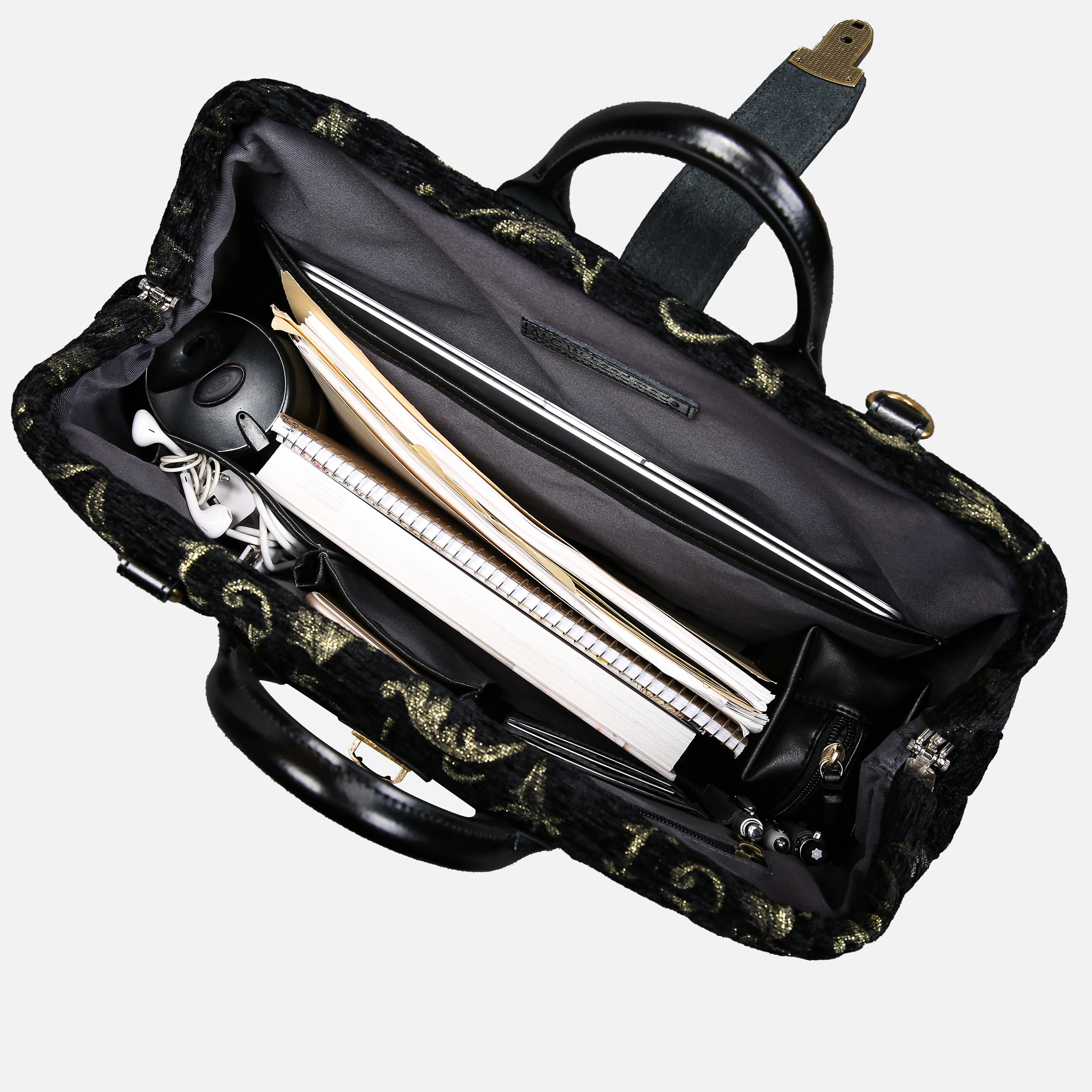Vintage Scroll Black/Green Laptop Work Bag - Image 7