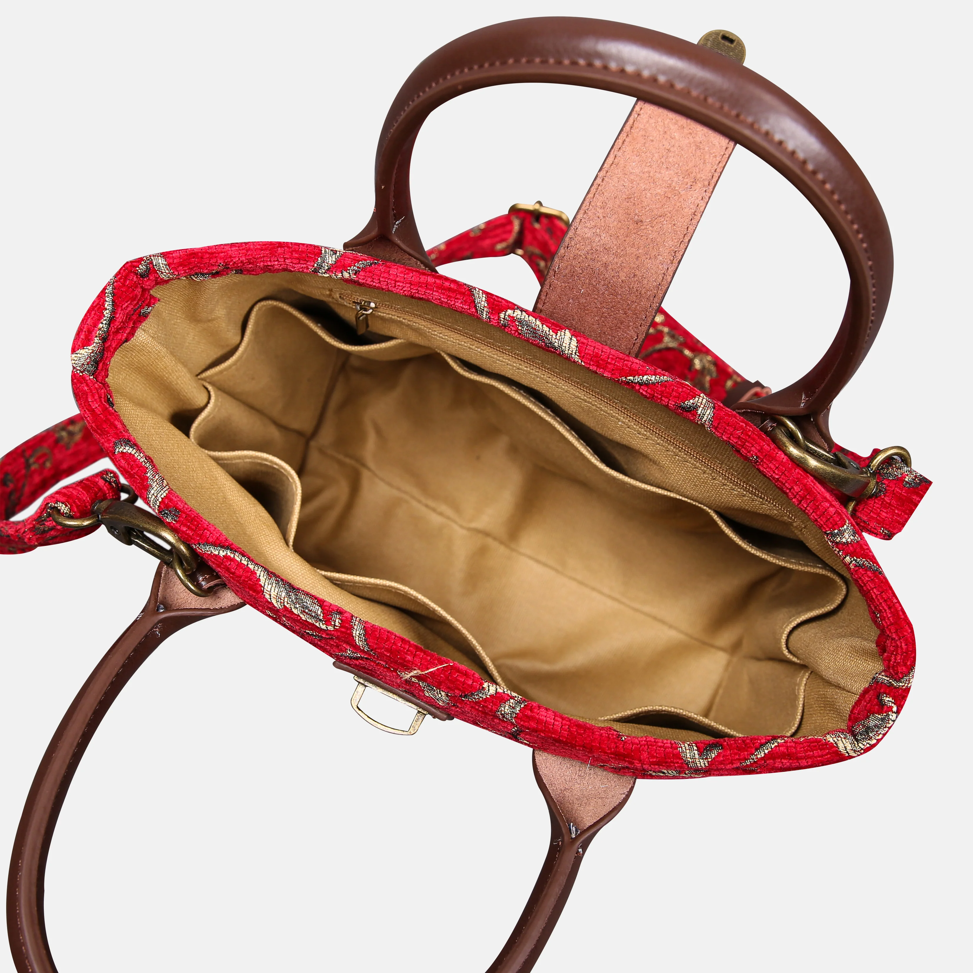 Vintage Scroll Red Tuck Lock Carpet Satchel - Image 6