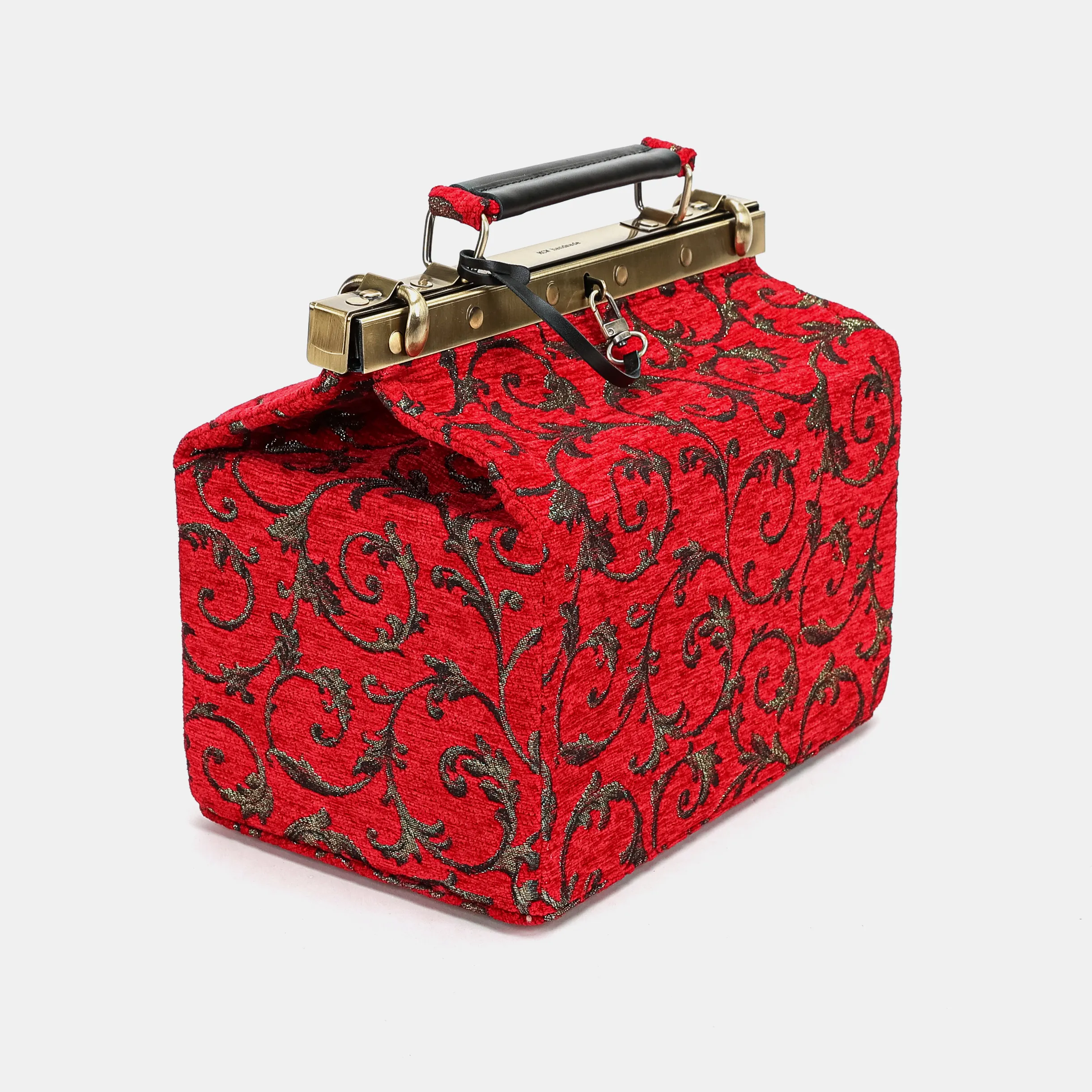 Vintage Scroll Red Vivienne Carpet Purse Gladstone Bag - Image 4