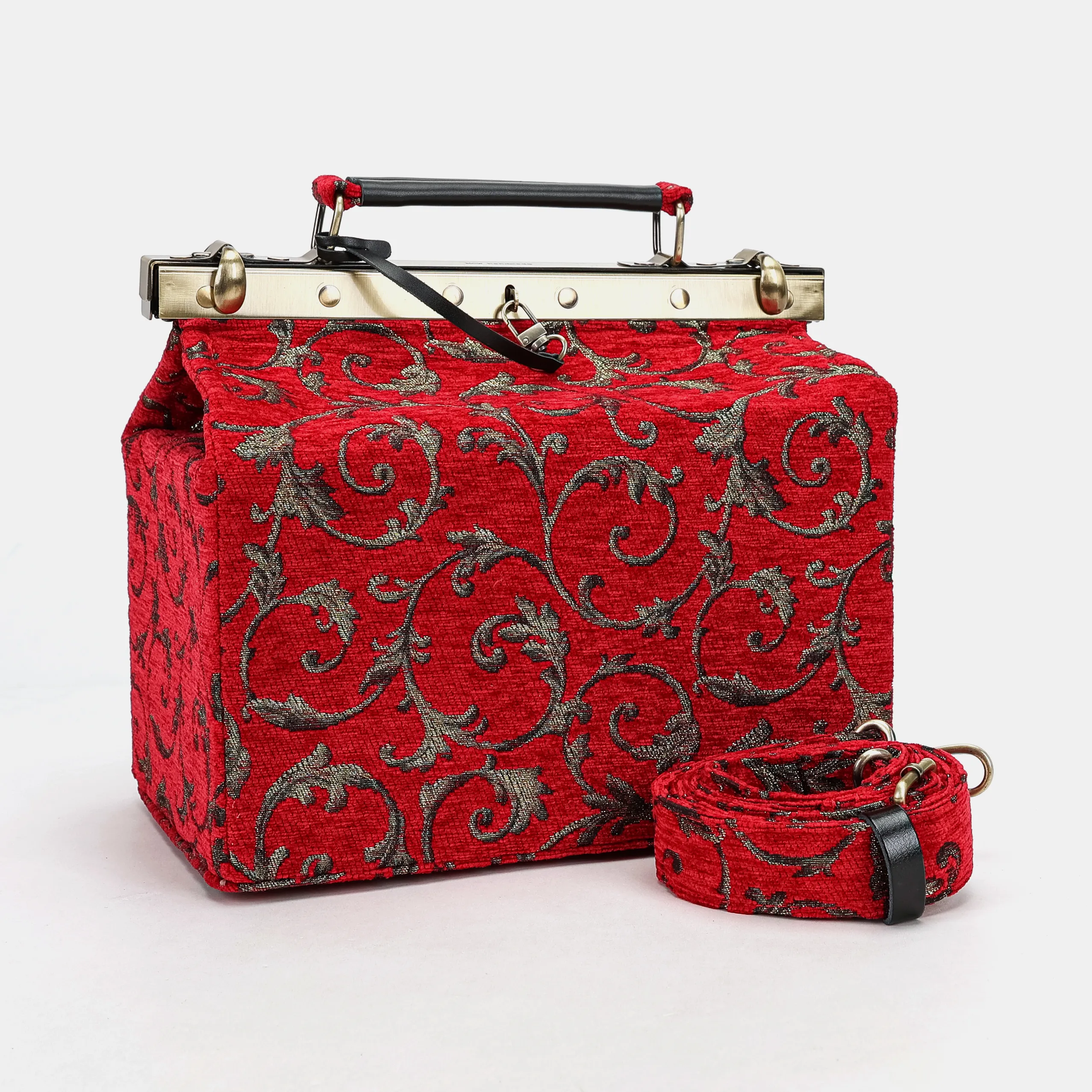 Vintage Scroll Red Vivienne Carpet Purse Gladstone Bag - Image 5